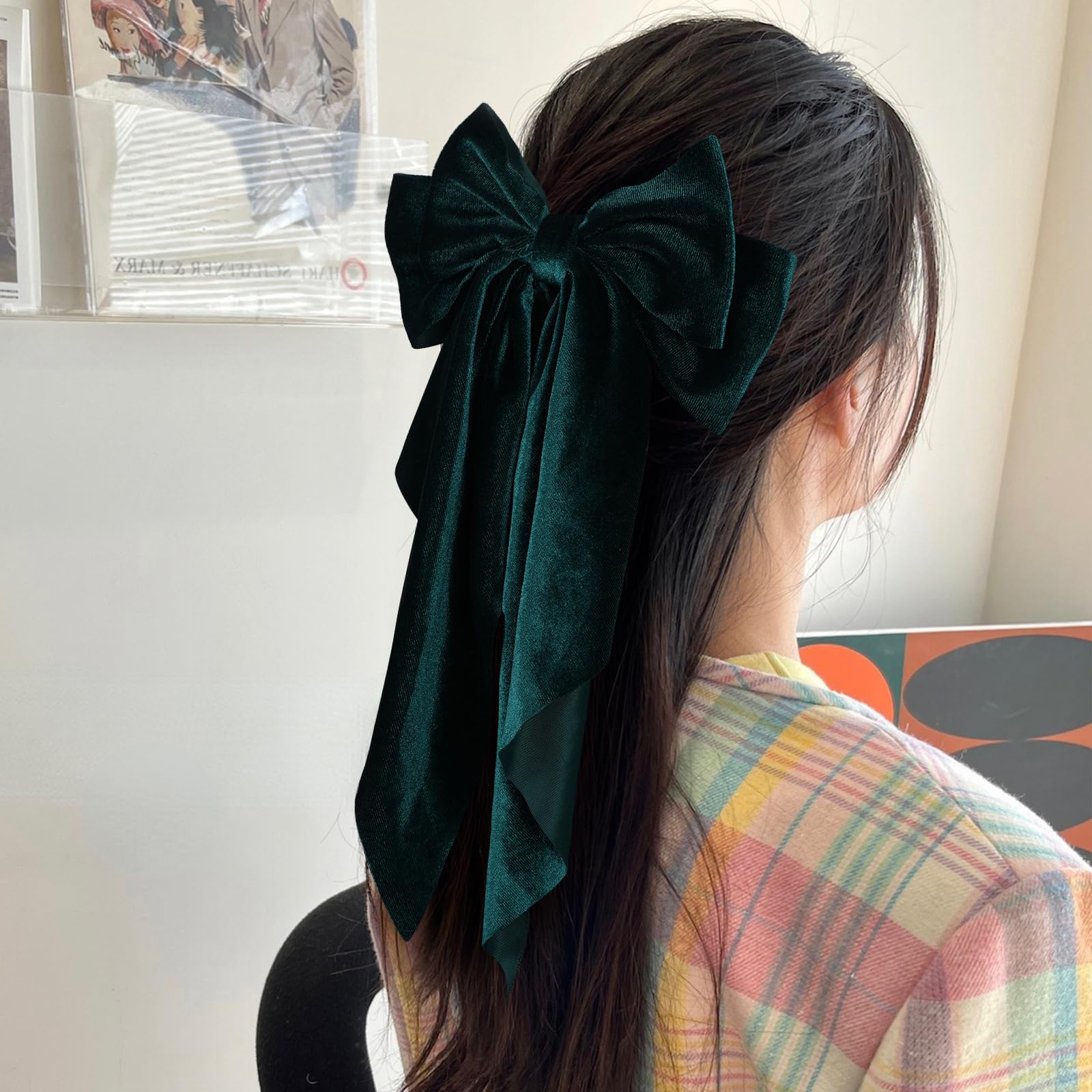 Amazon.com : Christmas Dark Green Velvet Ribbon Bow Hair Clip Big