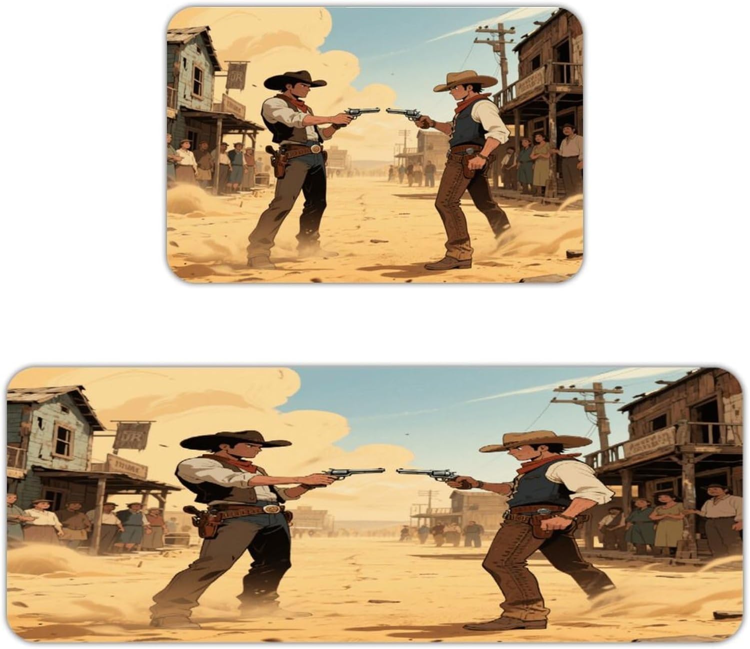 Cowboy Duel Kitchen Mat Outdoor Rug Area Rug | Kitchen Rug for Washable Non-Slip Breathable for in Front of Sink for Standing for Kitchen,Hallway,and Laundry Decor