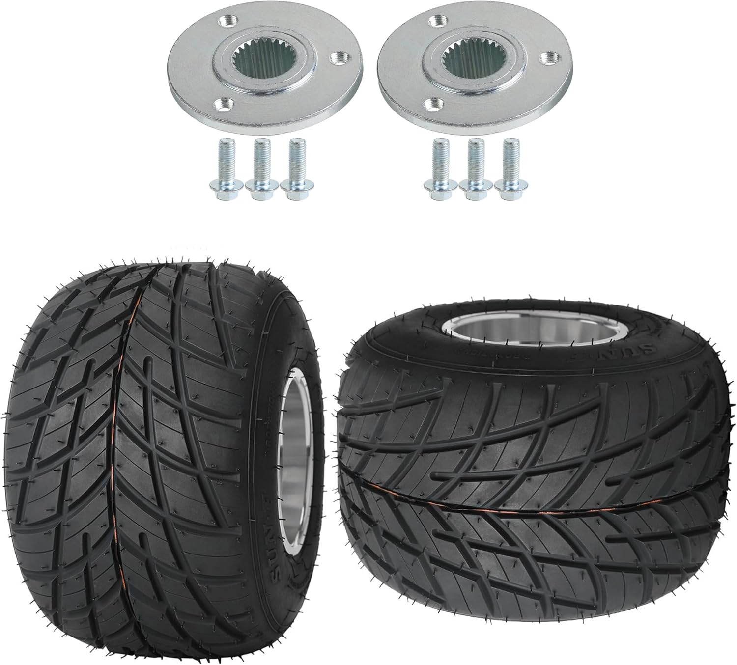 2pcs 5" Racing Go Kart Wheels Rain Tire 11x7.10x5 11X7.10-5 Tire Rim & 3 Stud Rear Axle Wheel Hubs for Mini Bike ATV Quad Drift Trike Lawn Golf Cart Go Cart Racer Tires Tubeless