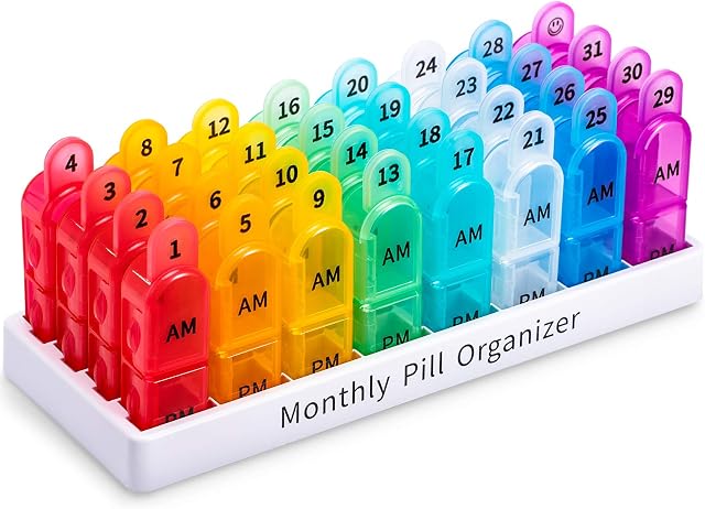 Organisateur mensuel de pilules 2 Temps par jour, 30 Organisateur de la pilule de jour AM PM, portatif 31 Organisateur de pilules de jour Deux fois par jour, de grandes boîtes à pilules d'un mois pour les vitamines, l'huile de poisson et les suppléments