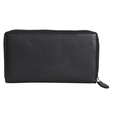 ASHIBO Zip Around Wallet for Womens Nappa Flat Genuine Leather Multi Pockets,Card Slots, Black, Zip Around Wallet