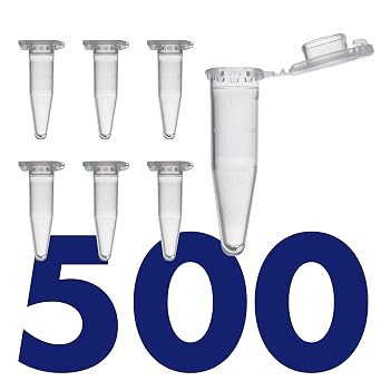 Kashi Scientific 1.5mL Clear Microcentrifuge Tube with Safety Lock Snap Cap Safety with Graduation, Lab Grade Polypropylene Plastic [1.5mL Safelock, 500]