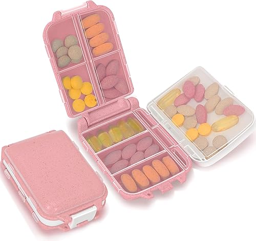 Skycase Organizador de píldoras, 1 unidad Pastilleros, Diseño plegable Organizador semanal de pastillas, 7 días, 8 compartimentos, pastillero