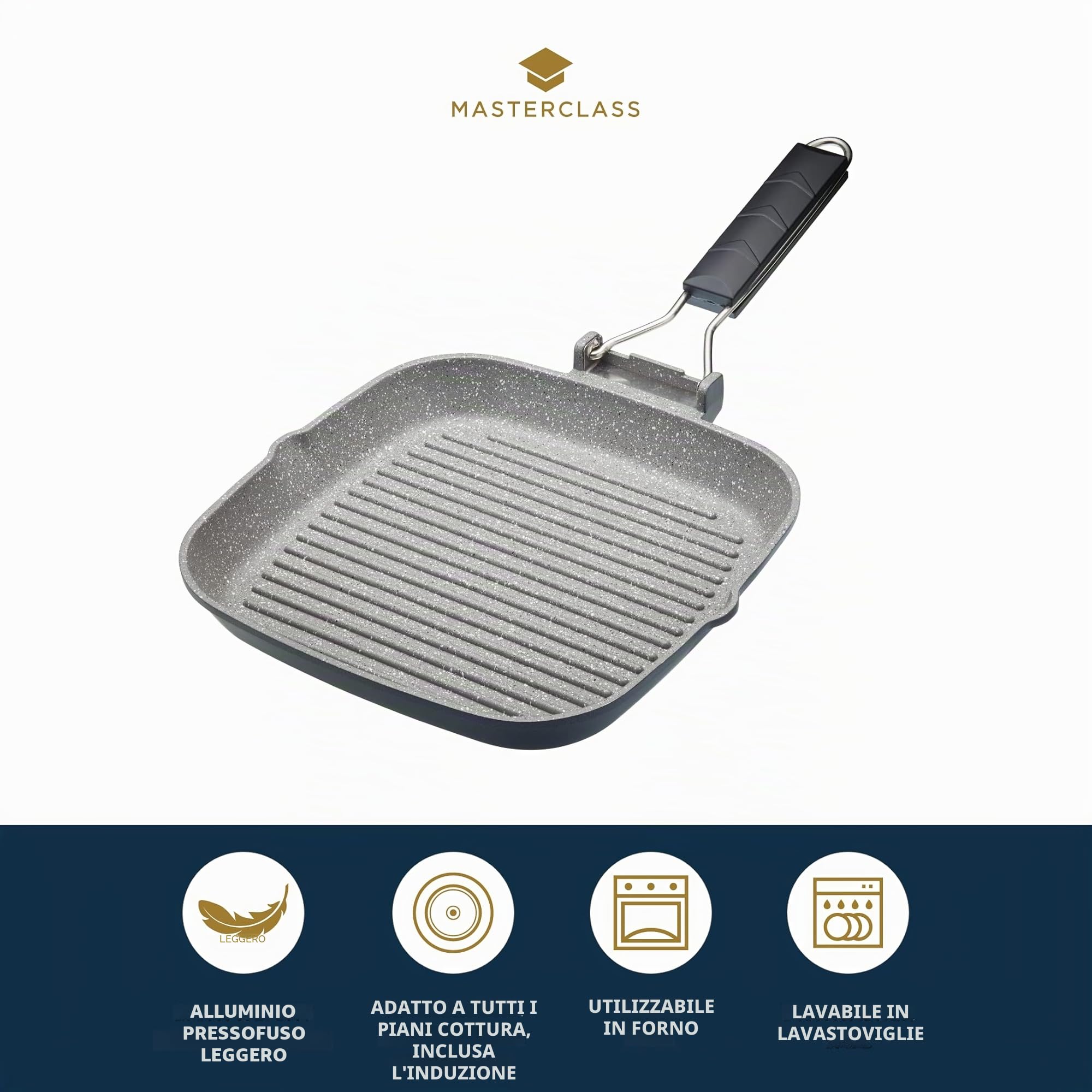 MasterClass Padella antiaderente a induzione con manico pieghevole, 24 cm (9,5")