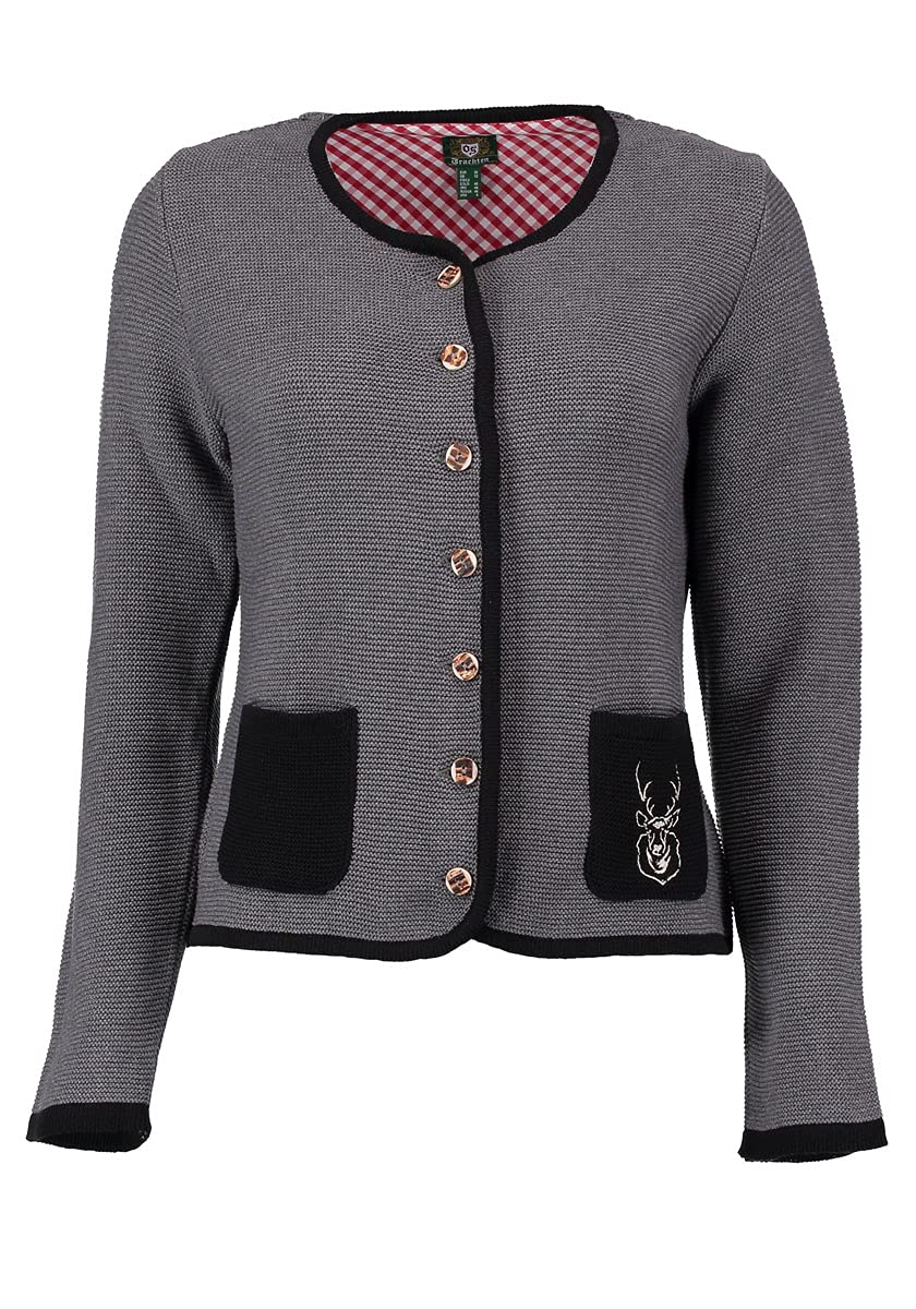 OS Trachten Damen Strickjacke Trachtenjacke Cardigan mit Rundhalsausschnitt Enkeyo