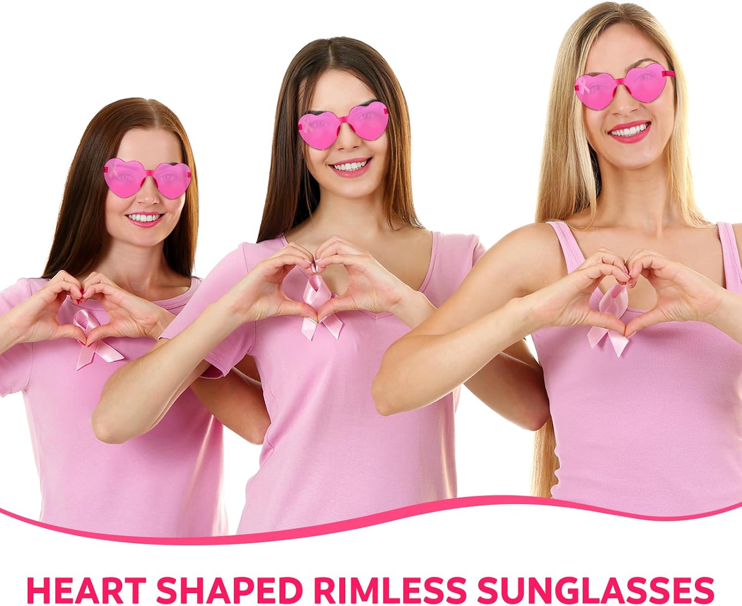 Flutesan 50 Set Breast Cancer Awareness Gifts Women Pink Ribbon Sunglasses
