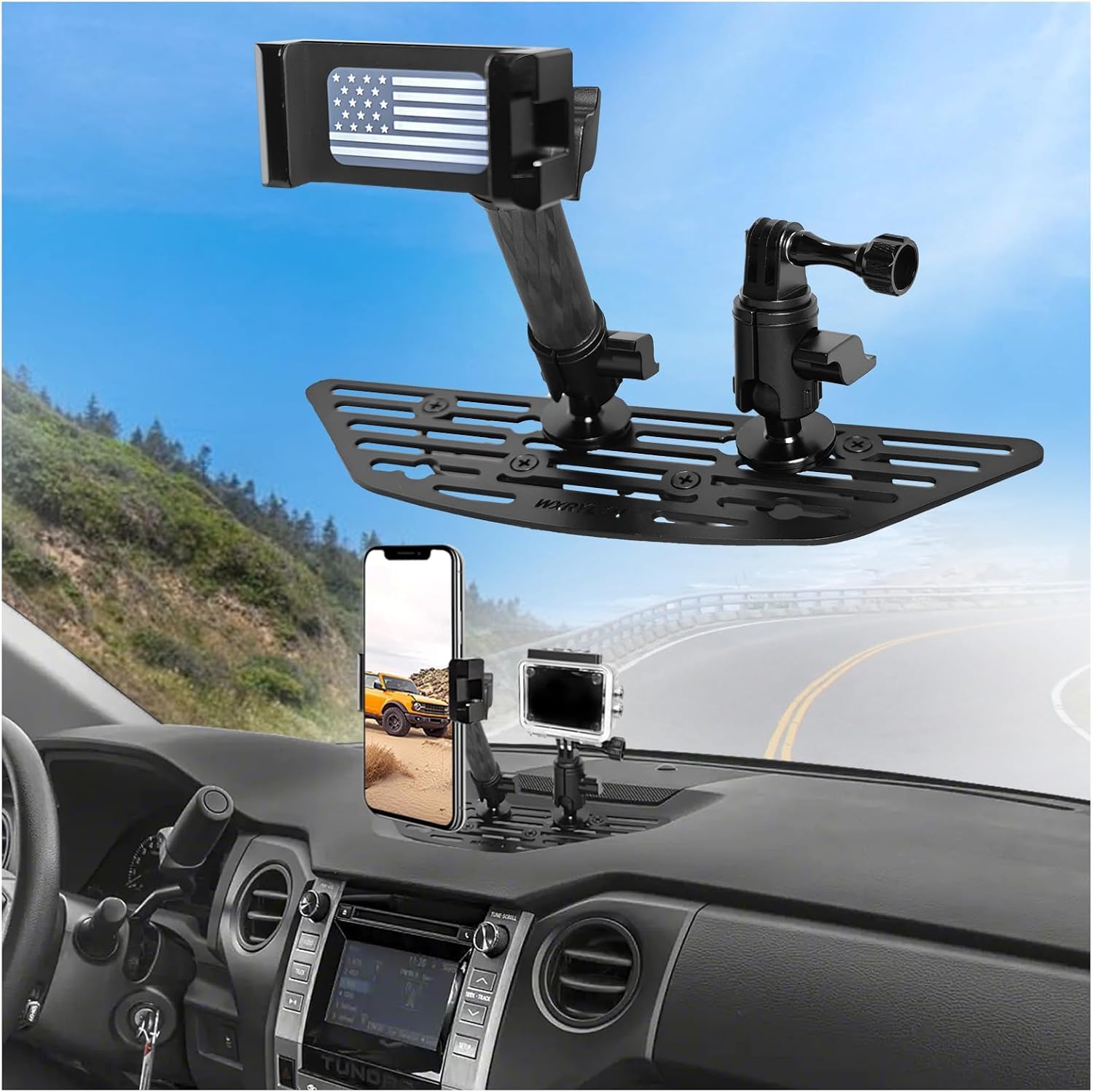 WXRYLYN 2015 Tundra Phone Mount Phone Holder for 2014-2019 2020 2021 T oyota Tundra Cell Phone Holder Metal Dash Platform Tundra Dash Mount
