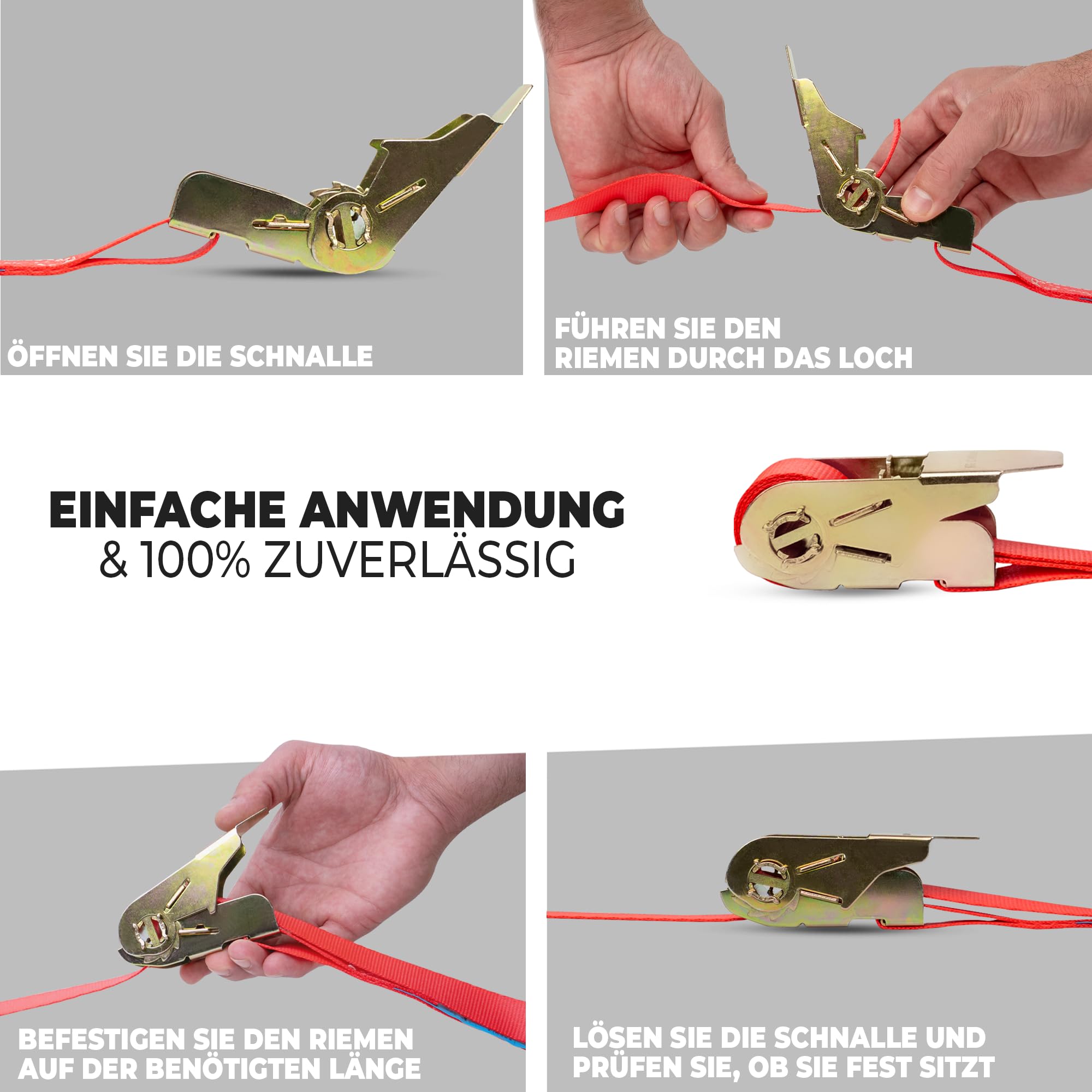 Cinghie En 12195 4 Cinghie Di Tensione Con Cricchetto - 6m X 25mm - Portata 700kg - Norma DIN EN 12195-2 - Per Trasporto E Sicurezza Cinghie 6 Metri 25mm