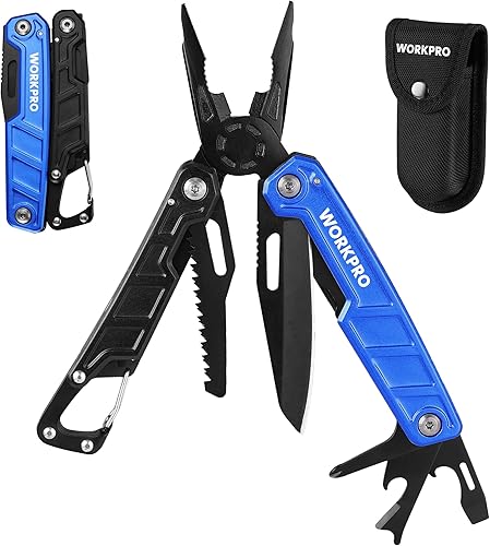 WORKPRO Multitool-Alicates multiherramienta 11 en 1 con clip de bolsillo y funda, cuchillos multiherramienta EDC con bloqueo de seguridad,