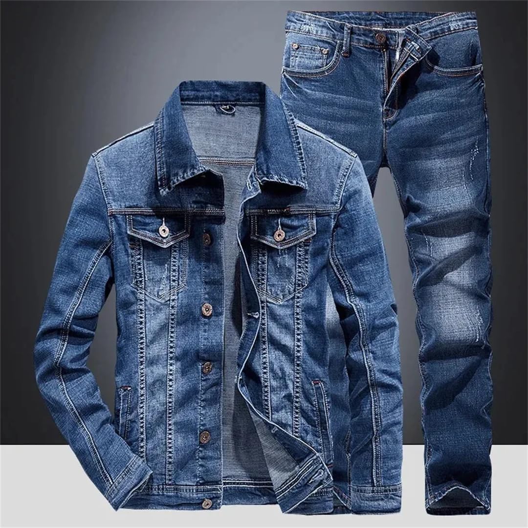 Herren Slim Denim Jacke und Hose Zweiteiliges Set Frühling Herbst Jeans Anzug