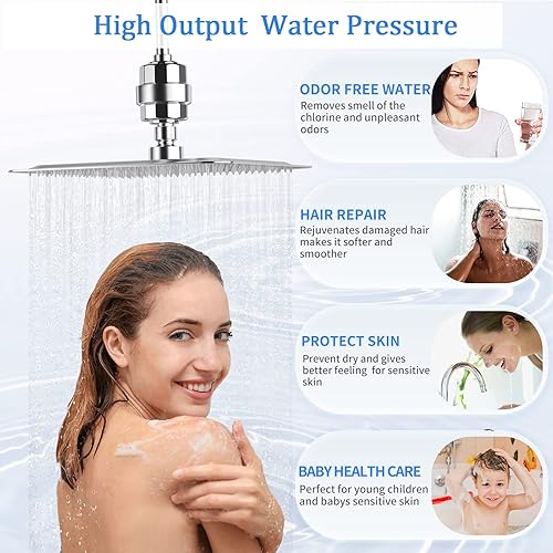 Miniatura 4 de Filtro de cabezal de ducha de 20 etapas para agua dura, con 3 cartuchos de filtro reemplazables, filtro de agua de ducha de alto rendimiento para