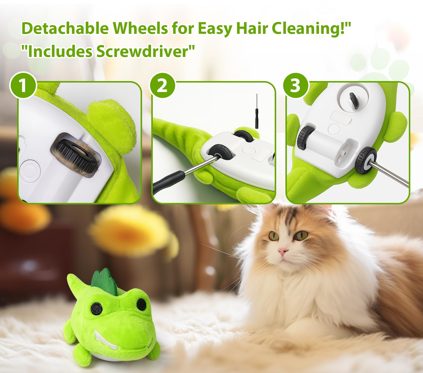 Giocattolo automatico per gatti con erba gatta - Coccodrillo interattivo per gatti da interni, auto-movimento con coda scodinzolante, ricaricabile tramite USB (peluche corto)