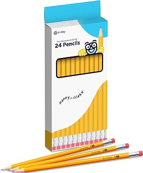 Enday Presharpened #2 Pencils 24 Count, Wood-Cased Yellow Sharpened Pencils with Latex-Free Eraser, for School, Office and Classroom Supplies