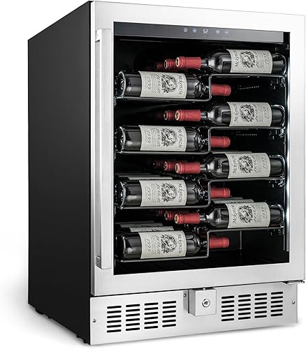 Refrigerador de vino, refrigerador de vino de 24 pulgadas, refrigerador de vino de 40 botellas debajo de la encimera con puerta de acero inoxidable
