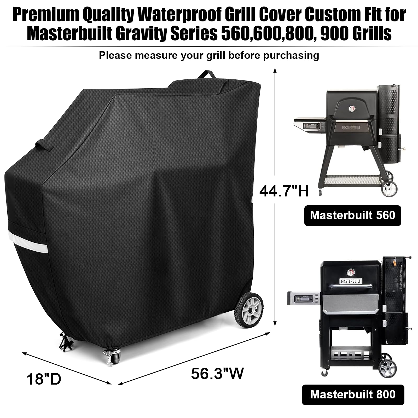 QuliMetal Pokrowiec na wędzarnię do Masterbuilt Gravity Series 560, 800, 600, 900, cyfrowy pokrowiec na grill węglowy, kompatybilny z MB20080220 i MB20040221, wodoodporny materiał 600D, czarny