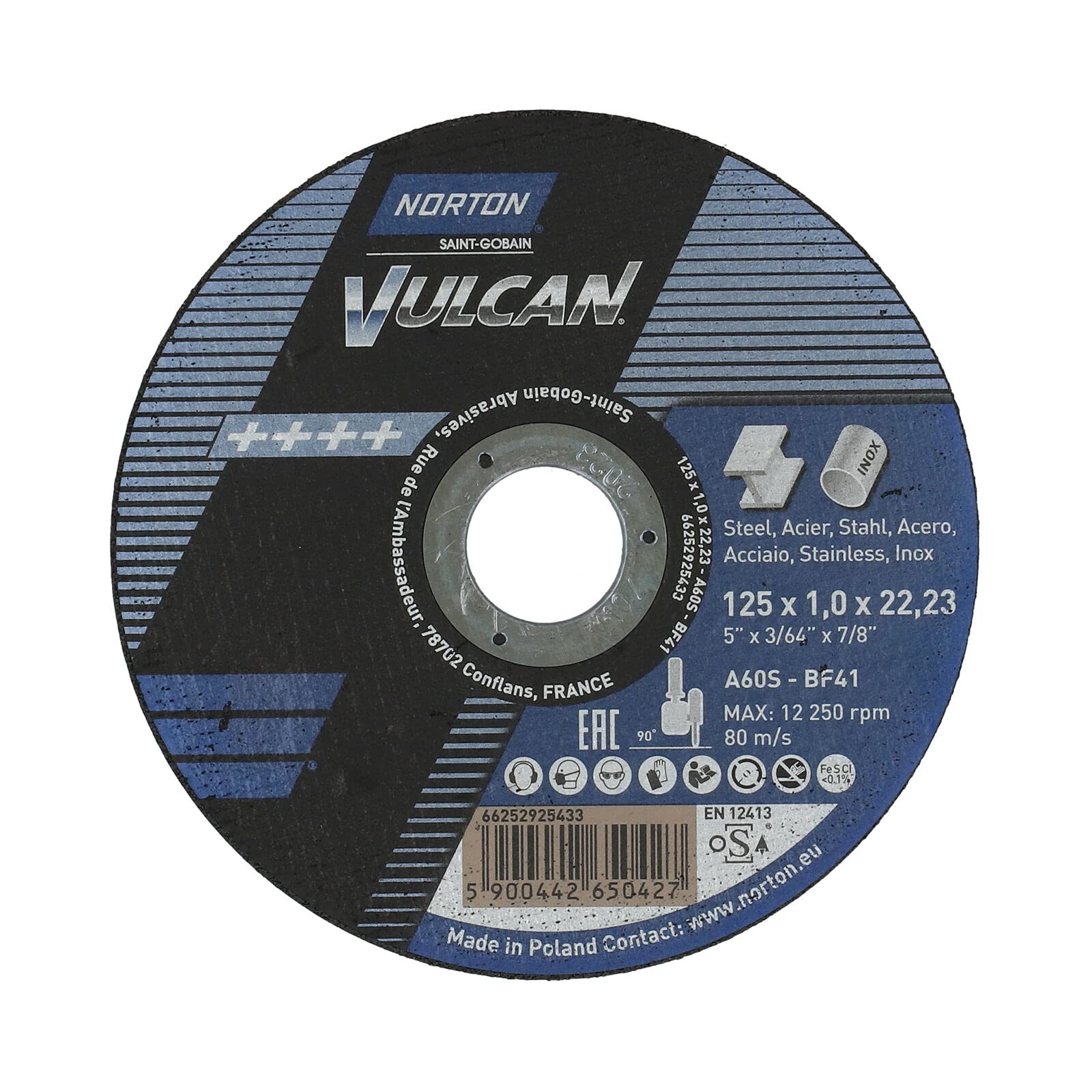 Norton VULCAN Cutting Disc, 100 pcs, 125 x 1.0mm, Stainless Steel for Steel and Stainless Steel - Image 2