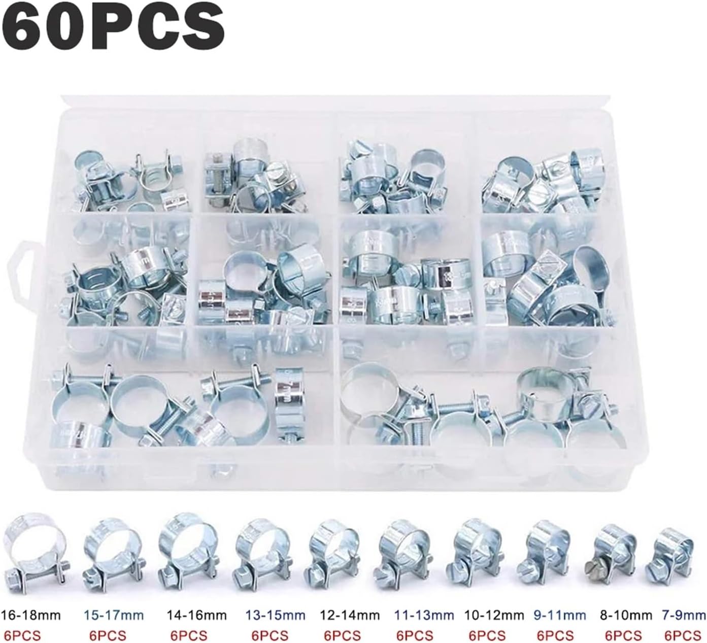 60/135pcs Pipe Clamp Hose Clamp Water Pipe Fuel Hose Clips Clamps Tube Clamp Metal Pipe Clamps Assortment Kit 8-18mm(135PCS)
