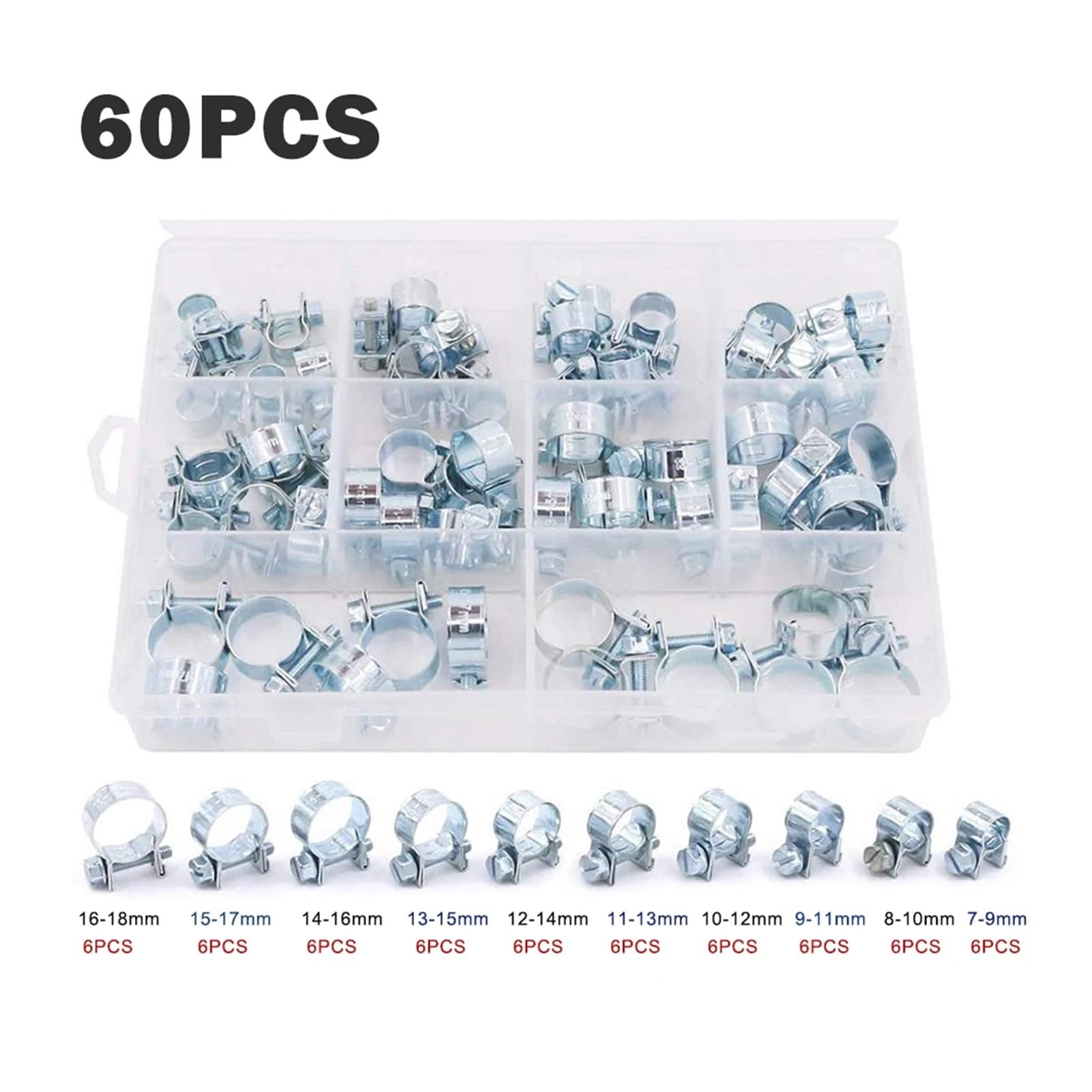 60/135pcs Fascetta stringitubo Fascetta stringitubo Tubo acqua Carburante Fascette di fissaggio Morsetti Morsetto for tubi Morsetti for tubi in metallo Assortimento Kit 8-18mm(135PCS)