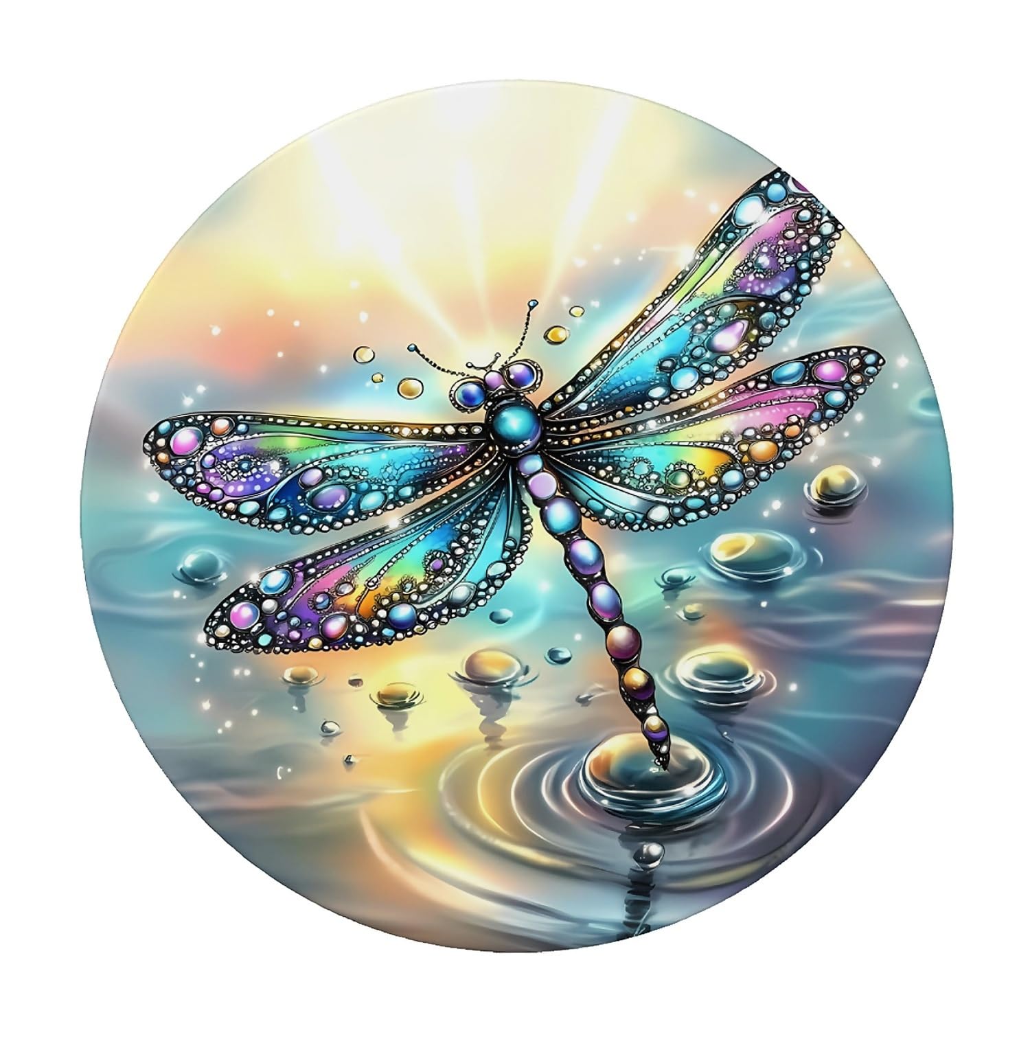 artslion Outdoor Round Tablecloth with Elastic Band 44In (110Cm) Elastic Garden Table Cover Wipe Clean with Diamond dragonfly - Image 2