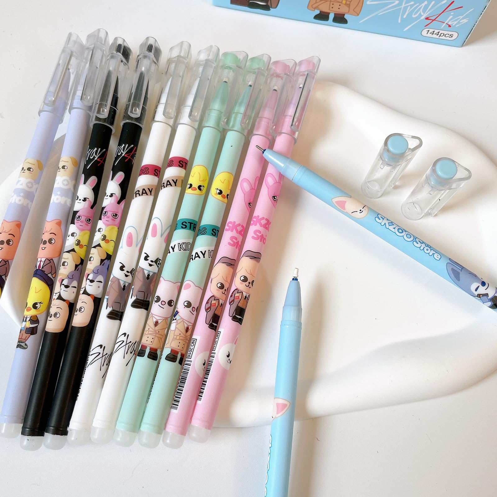 24 Stylos Stray Kids SKZOO - GooLich - 6 Designs - Noir Et Bleu - Pour Fans K-Pop
