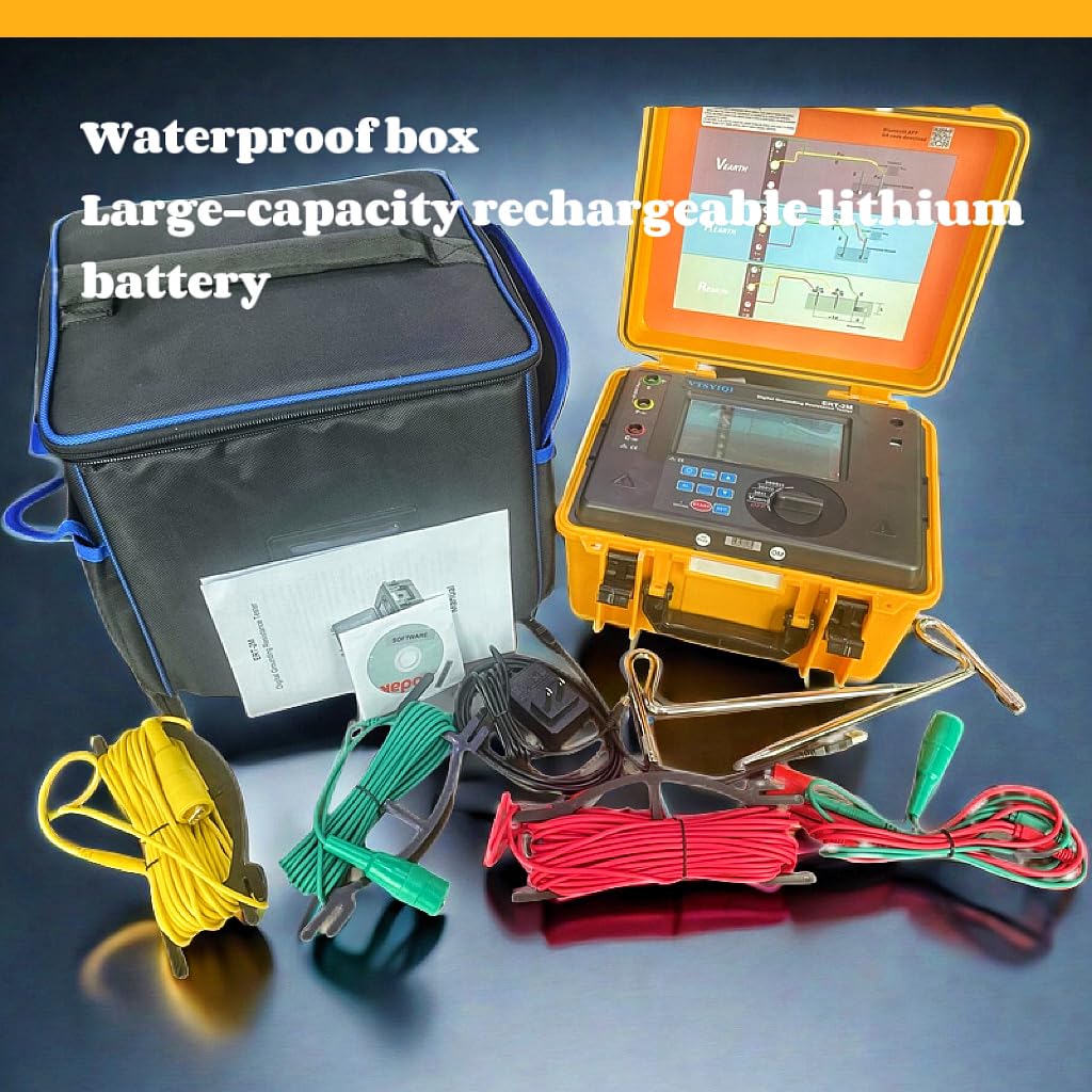 Digital Earth Ground Resistance Tester Meters Two Three Wire Digital Earth Resistance Tester 2000ohm for Electrical Equipment Rechargeable Lithium Battery Ground Resistance Test USB Interface