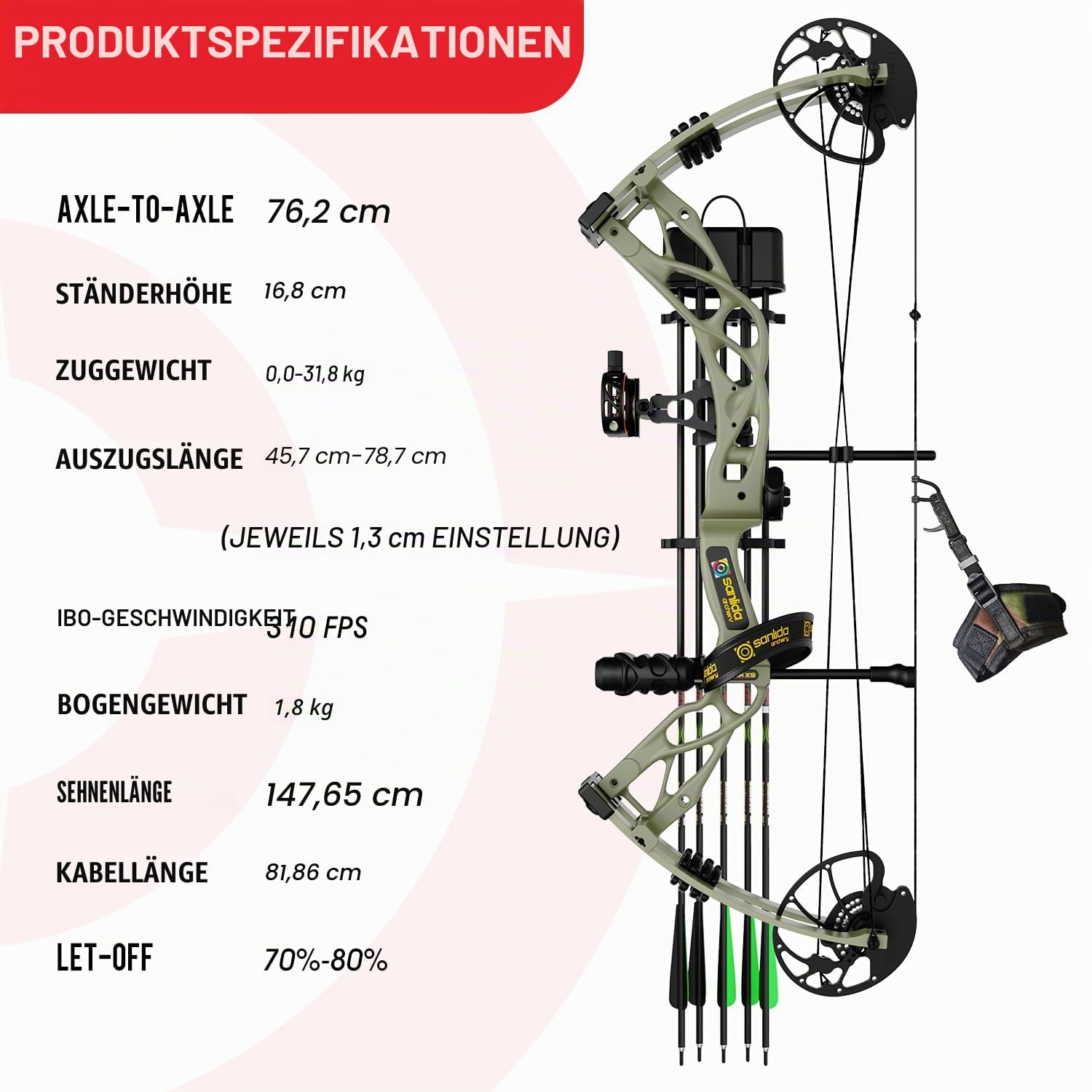 Sanlida 2023 New Dragon X9 Ready to Hunt Compound Bow Paket für Erwachsene, Bogenschießen Compound Bogen und Pfeil Set, 0-31,8 kg Zuggewicht, keine Bogenpresse erforderlich, eingeschränkte lebenslange