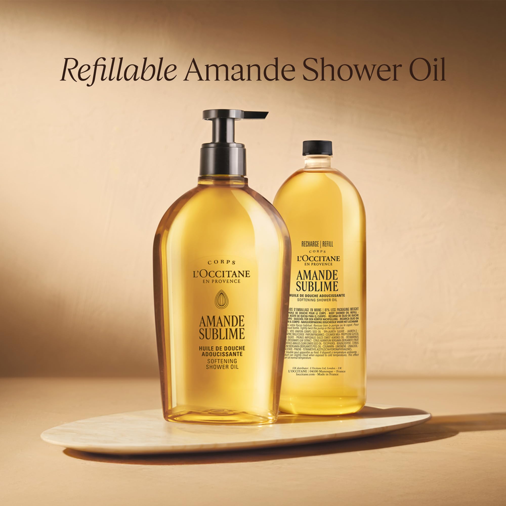 L'OCCITANE - Uzupełnienie migdałowego olejku pod prysznic (Amande Sublime) - 500 ml - Wygładza i ujędrnia - Wyprodukowano we Francji