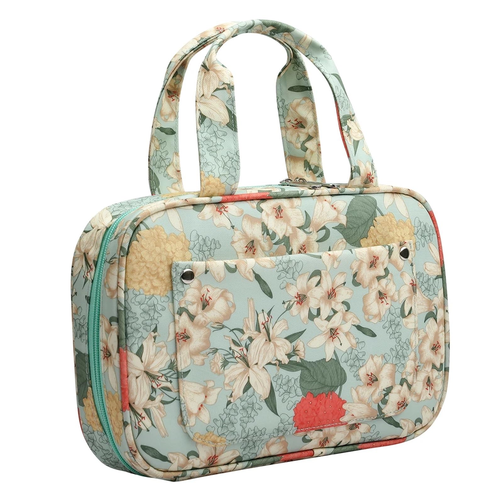 Estuche Organizador para Kit de Costura, Bolsa Verde portátil con Flores, Bolsa de Almacenamiento para Accesorios de Costura, Kits de Costura para Adultos.