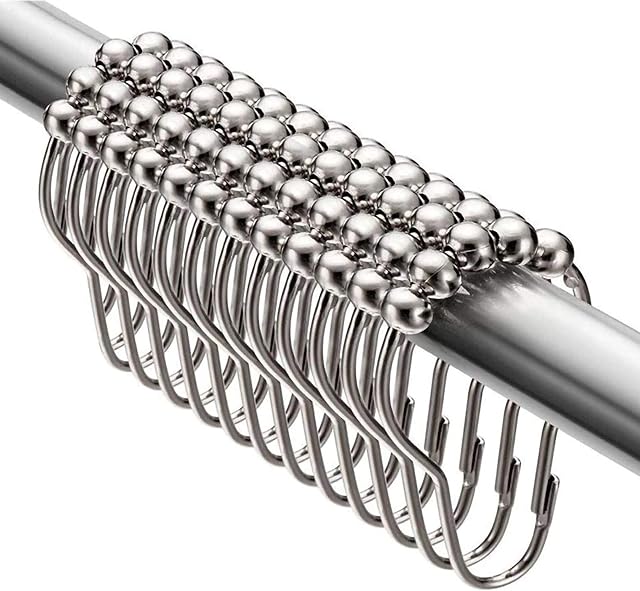 Shower Curtain Hook Rings, Stainless Steel Shower Curtain Rings and Hooks for Bathroom Shower Rods Curtains, Roller Balls Chrome Metal Rustproof Silver Colour, Set of 20