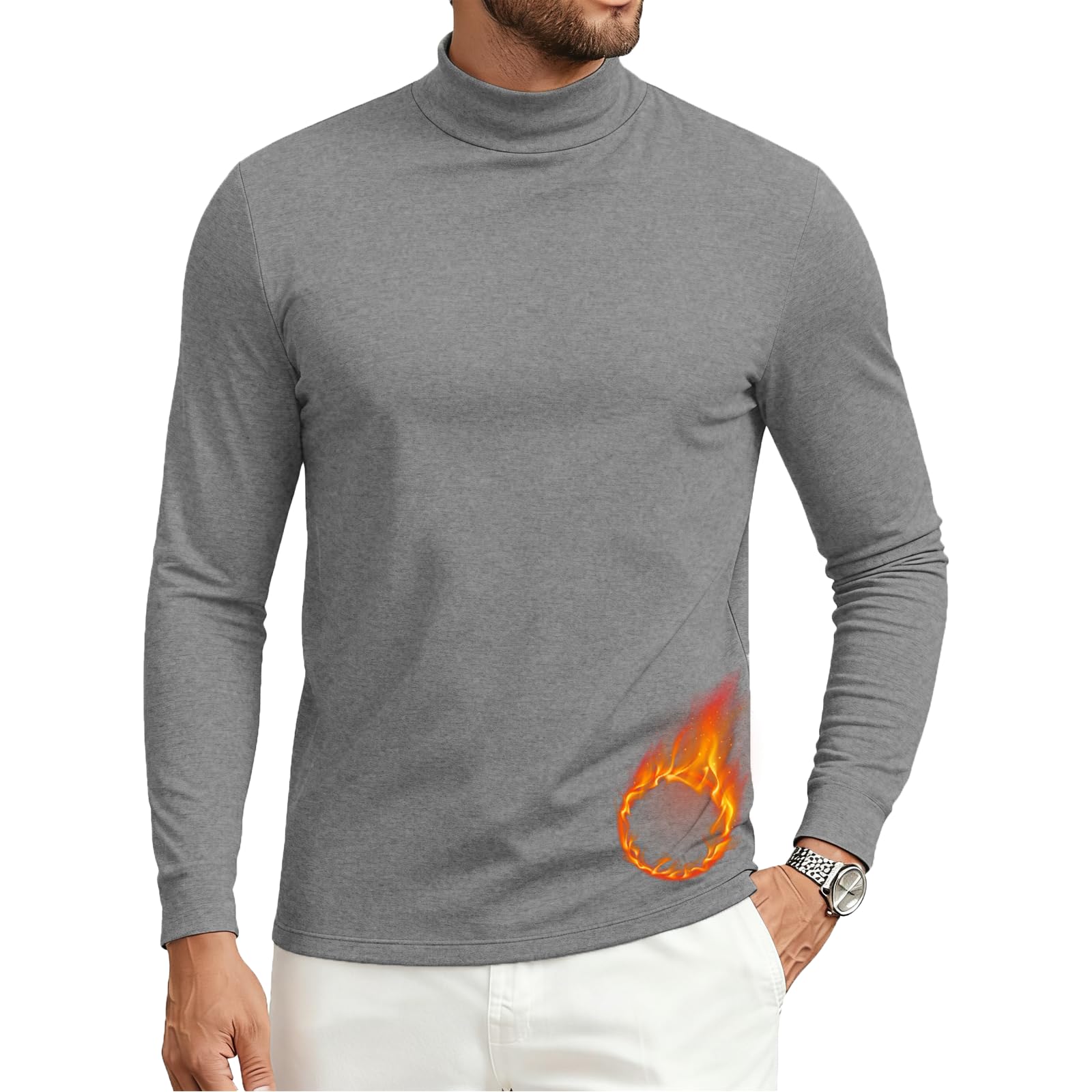 PINSPARK Thermoshirt Herren Langarm Rollkragen Innenfleece Funktionsshirt Winter Thermo Unterhemd Outdoor Skiunterwäsche Fitness Langarmshirt Atmungsaktiv Thermo Unterwäsche