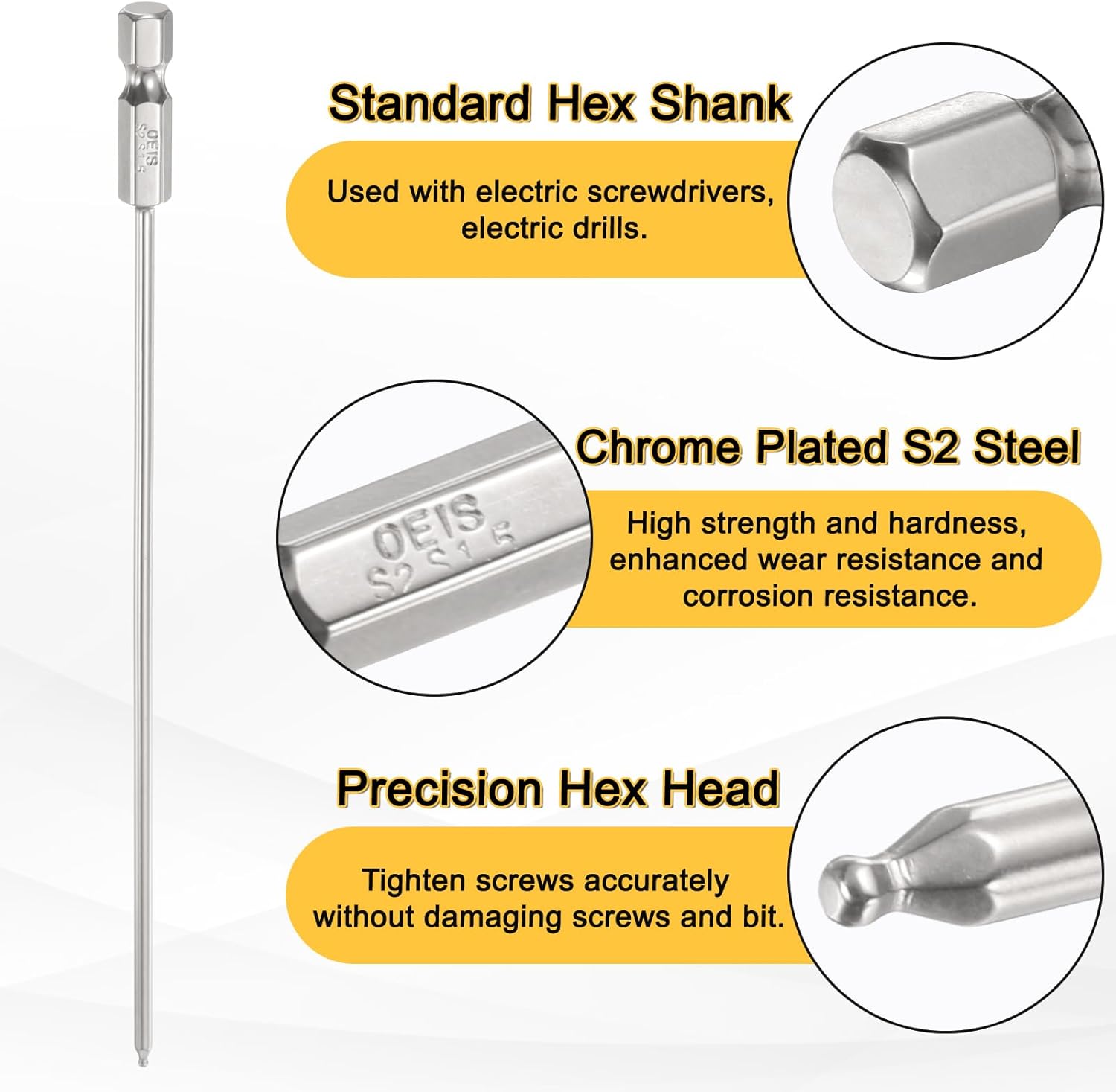 HARFINGTON 2pcs Ball End Hex Screwdriver Bit H1.5 (1.5mm) Head 1/4" Hex Shank 150mm (6") Long Magnetic S2 Steel Metric Screw Driver Drill Bit Wrench Socket Power Tool