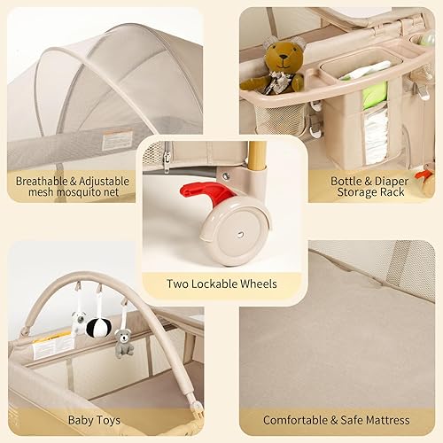 Miniatura 7 de Moisés para bebé 5 en 1, paquete y juego, cuna de bebé ajustable junto al dormir, configuración de un segundo y una mano, corralito portátil