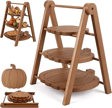 Marsui 3 Tier Pumpkin Serving Trays Wooden Shaped Pumpkin Platters 12 10 8 Charcuterie Plate Board Reusable Party Serving Plate for Halloween Fall Party Decoration