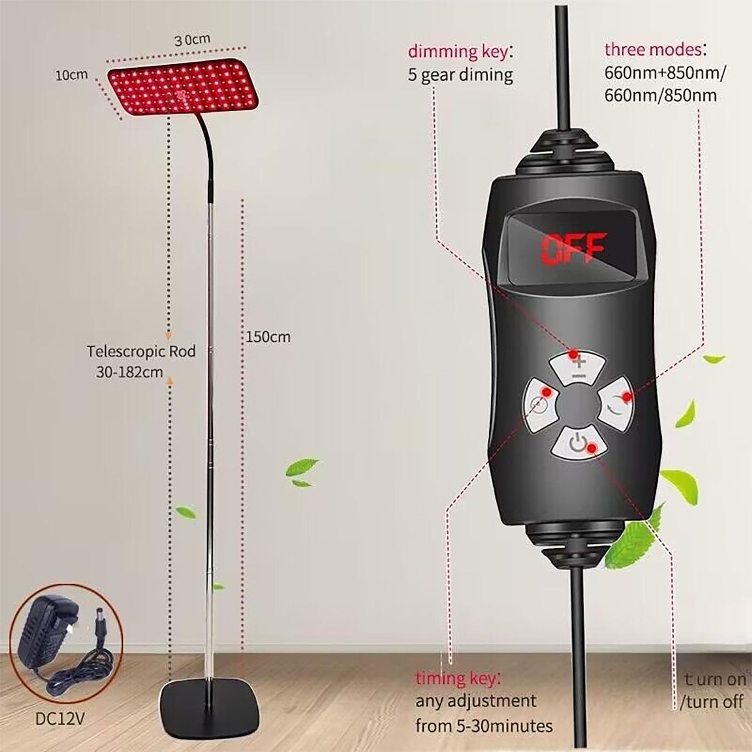 Pannello Per Terapia Con Luce Rossa, Lampada Telescopica a Luce Rossa Con Luce Rossa a 660 Nm E Luce Infrarossa a 850 Nm, Regolazione Dell'energia a 5 Velocità, Spegnimento Automatico Dopo 30 Minuti