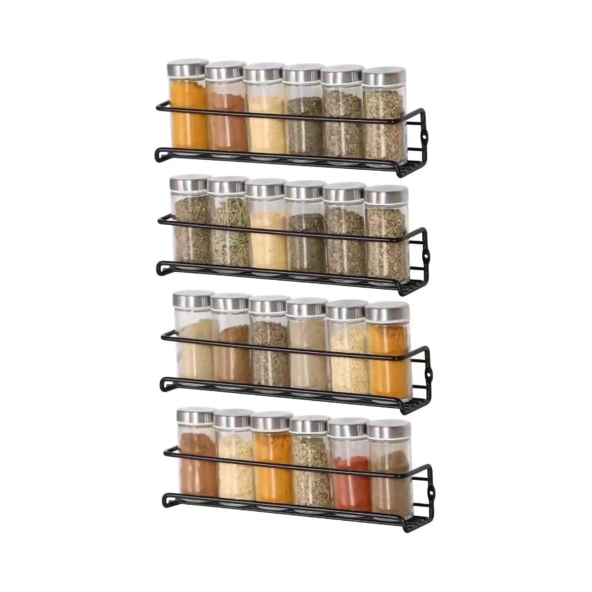 Buckingham 4 Tier Black Spice Racks Organiser Cupboard Wall Mounted with Adhesive Stickers & Screws - Kitchen & Pantry Shelf for Spices and Condiments, Spice Jars (4 Tier)