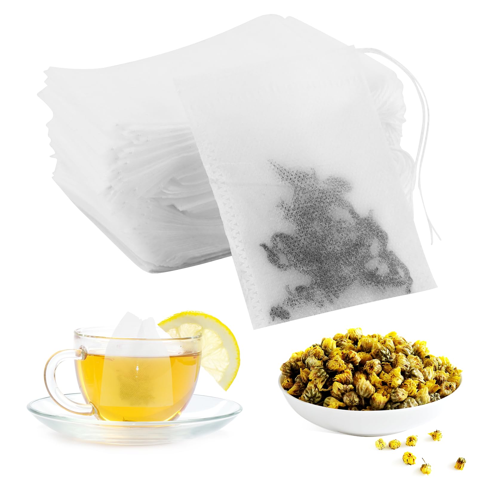 Filtres à Thé En Vrac Jetables – Lot De 100 – 7x9 Cm – Avec Cordon De Serrage – Pour Thé, Café, épices – Tissu Non Tissé Qualité Alimentaire - 3