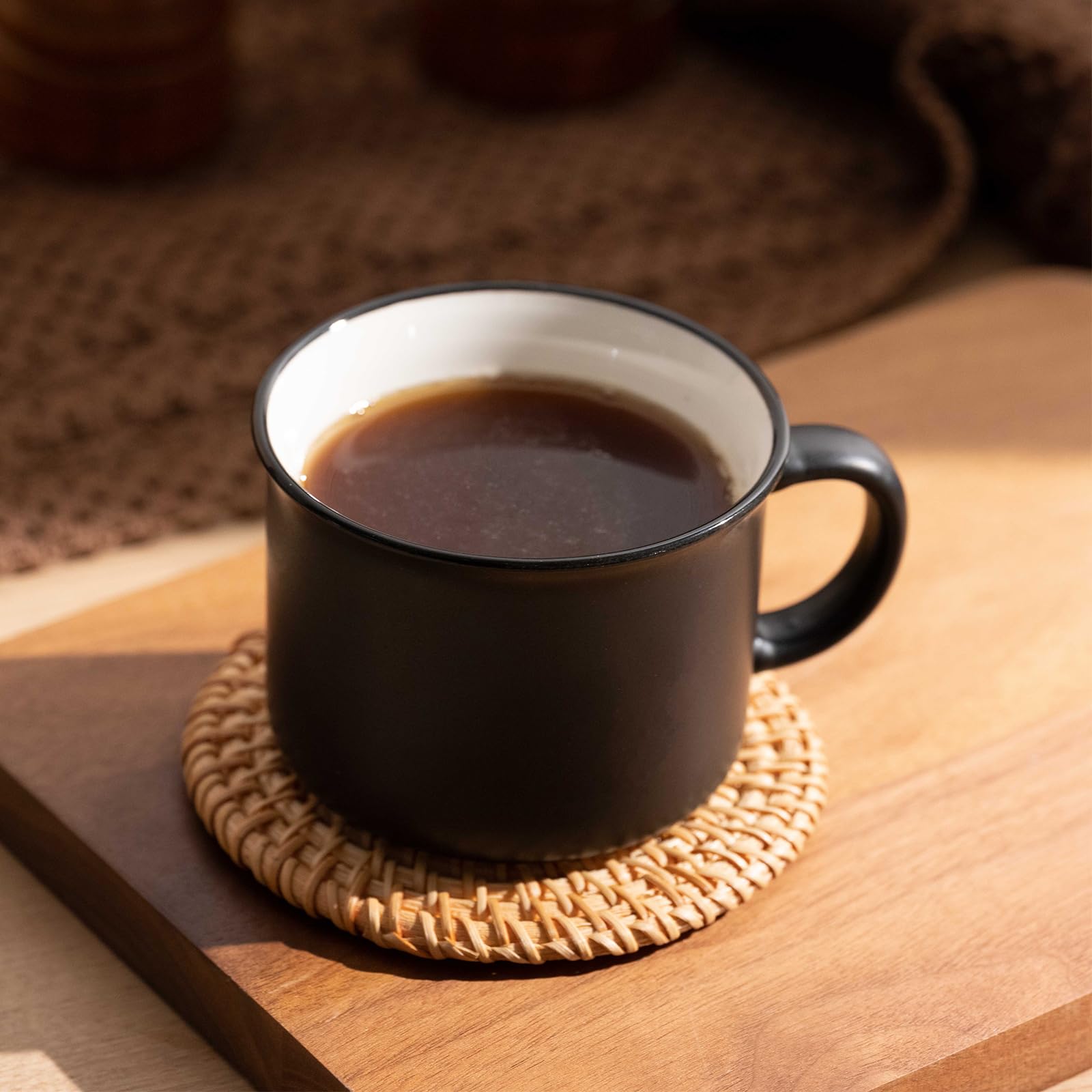 Juego de 4 tazas de café con platillo de cerámica, 180 ml, 8 piezas, juego de tazas con platillo, color negro
