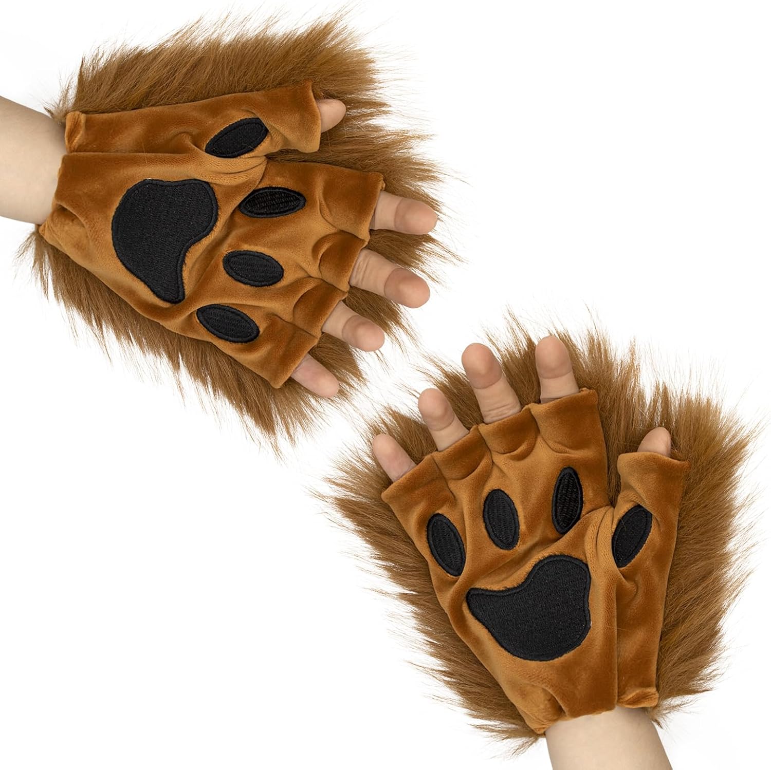 Faux Fur Fox Tail Cat Mask Paw Gloves and Leather Choker Costume Accessories Set for Halloween Cosplay Parties - Image 4