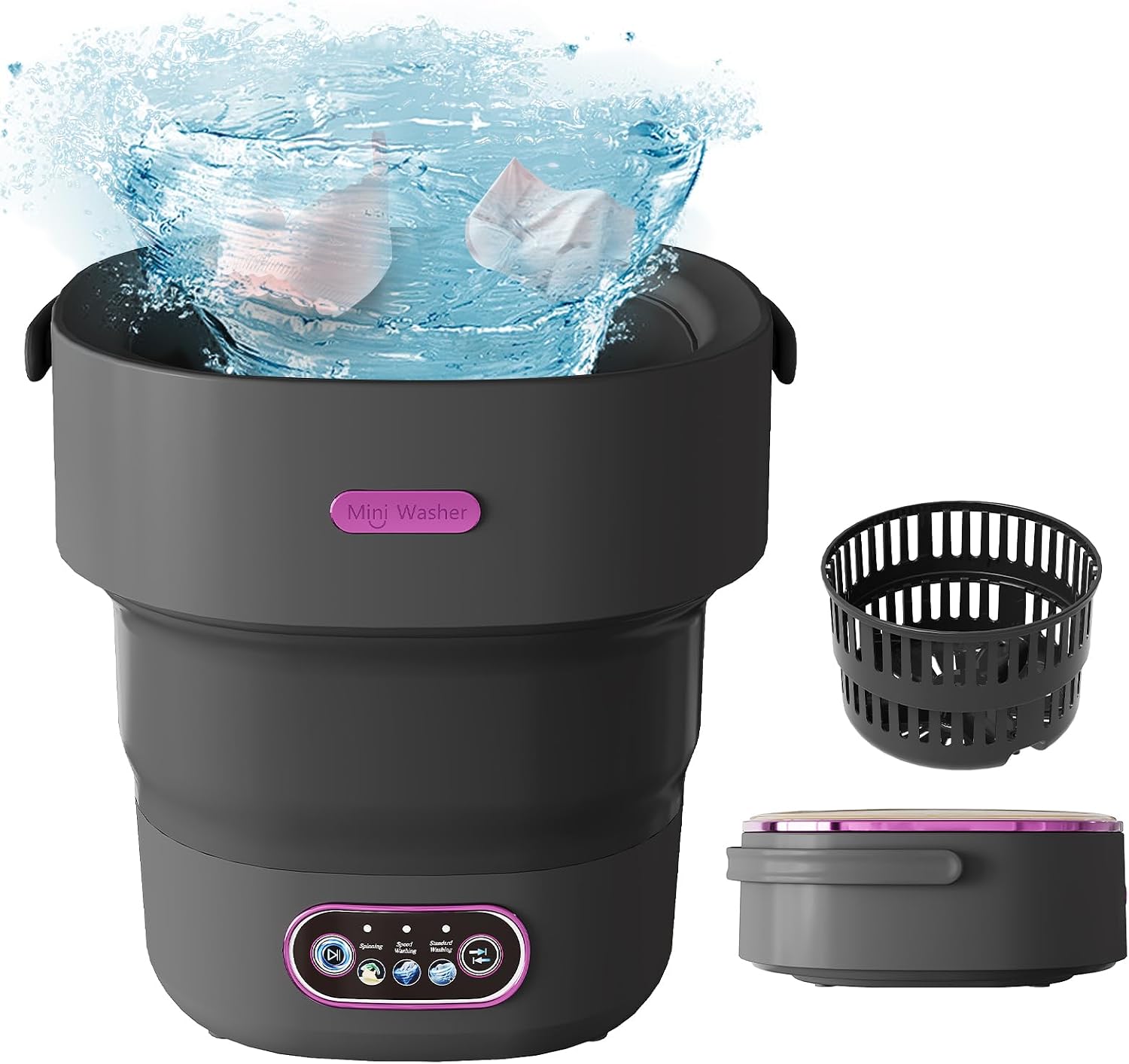 Mini Washing Machine 13 L 2-in-1 Foldable Small Washing Machine Camping with Spinner Removable Drying Basket 3 Modes Deep Cleaning Portable Washing Machine for Dormitories Motorhome 2.5 kg Lightweight [Energy Class A]