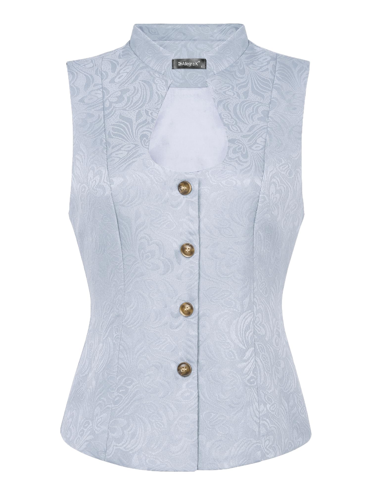 Allegra K Gilet Femme Steampunk Jacquard à Fleurs sans Manches Bureau Blazer Soirée