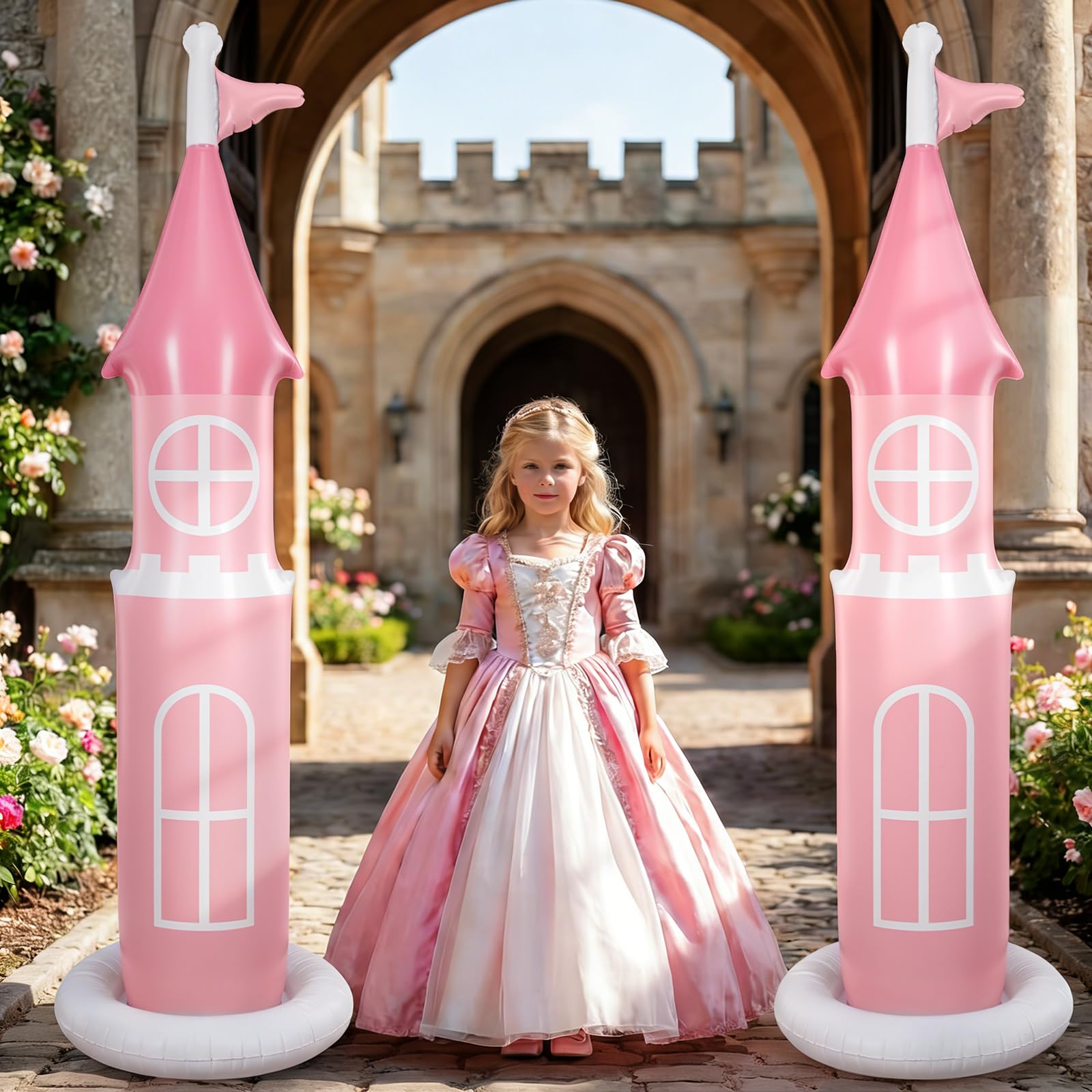 Vertintong 2 Pack Pink Inflate Castle Princess Birthday Decor