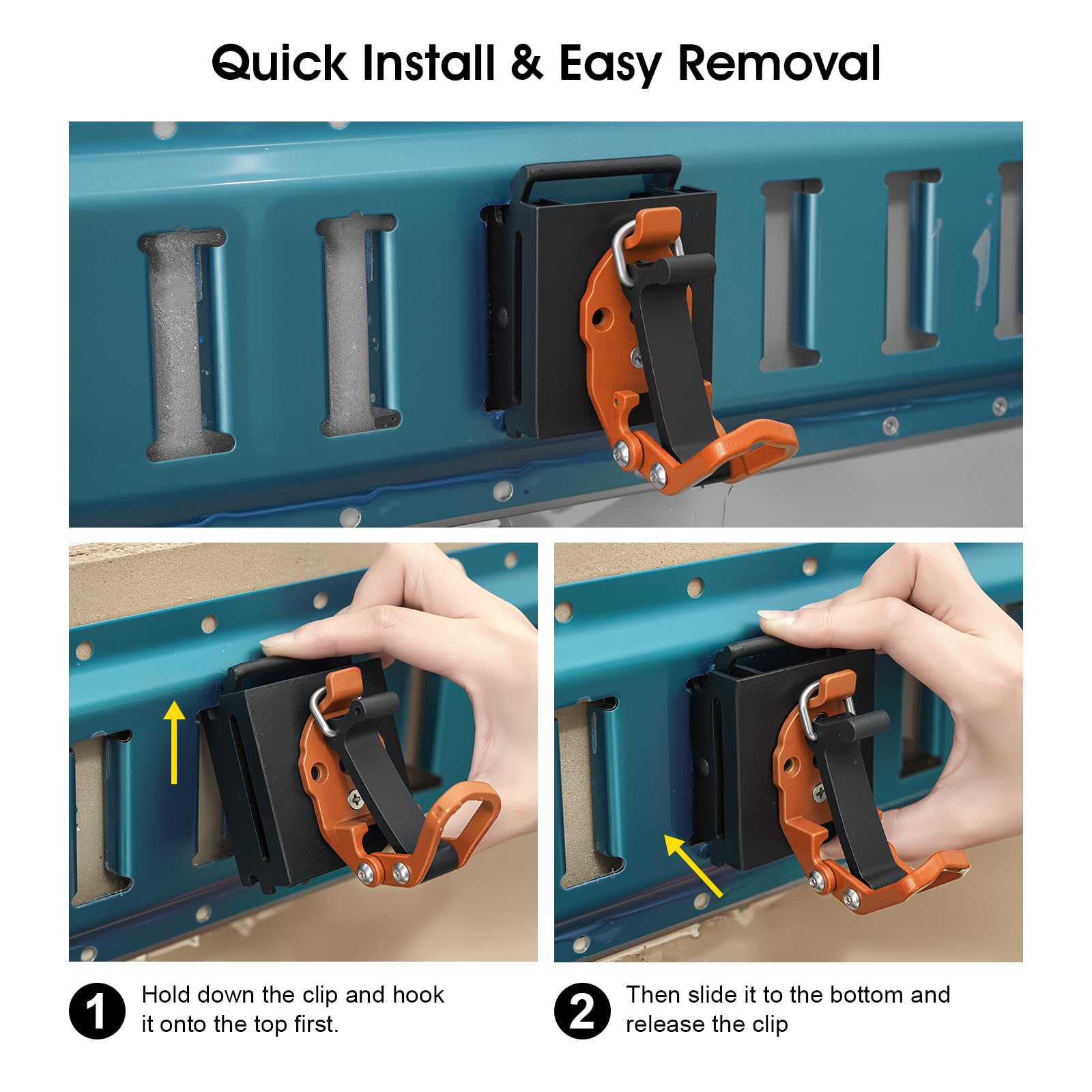 2 Pack E Track Tool Holder with Quick Release, Adjustable Clamp Mount for E-Track Accessories, Holds Broom, Shovel, Rake, Hose & Tools , Heavy Duty for Trailer, Truck & Cargo Organization,Orange — Amazon image 6