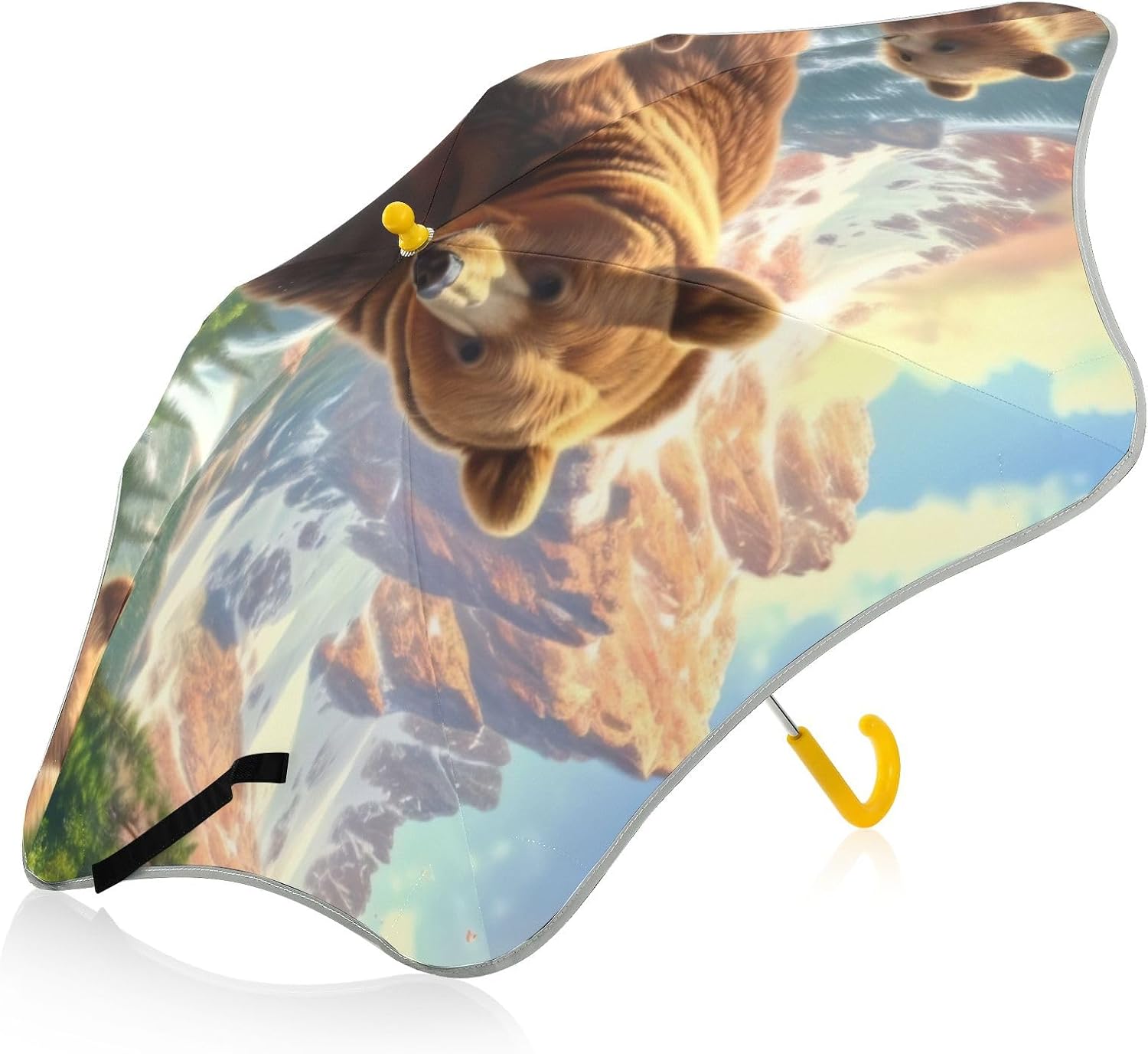 ODAWA Wild Brown Bear Stick Umbrellas for Kids with Rounded Corner Rounded Corner Umbrellas for Rain Age 3-8