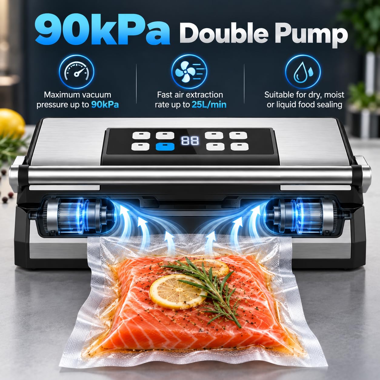Machine à emballer sous vide, longueur de fermeture de 30 cm, pompe double
