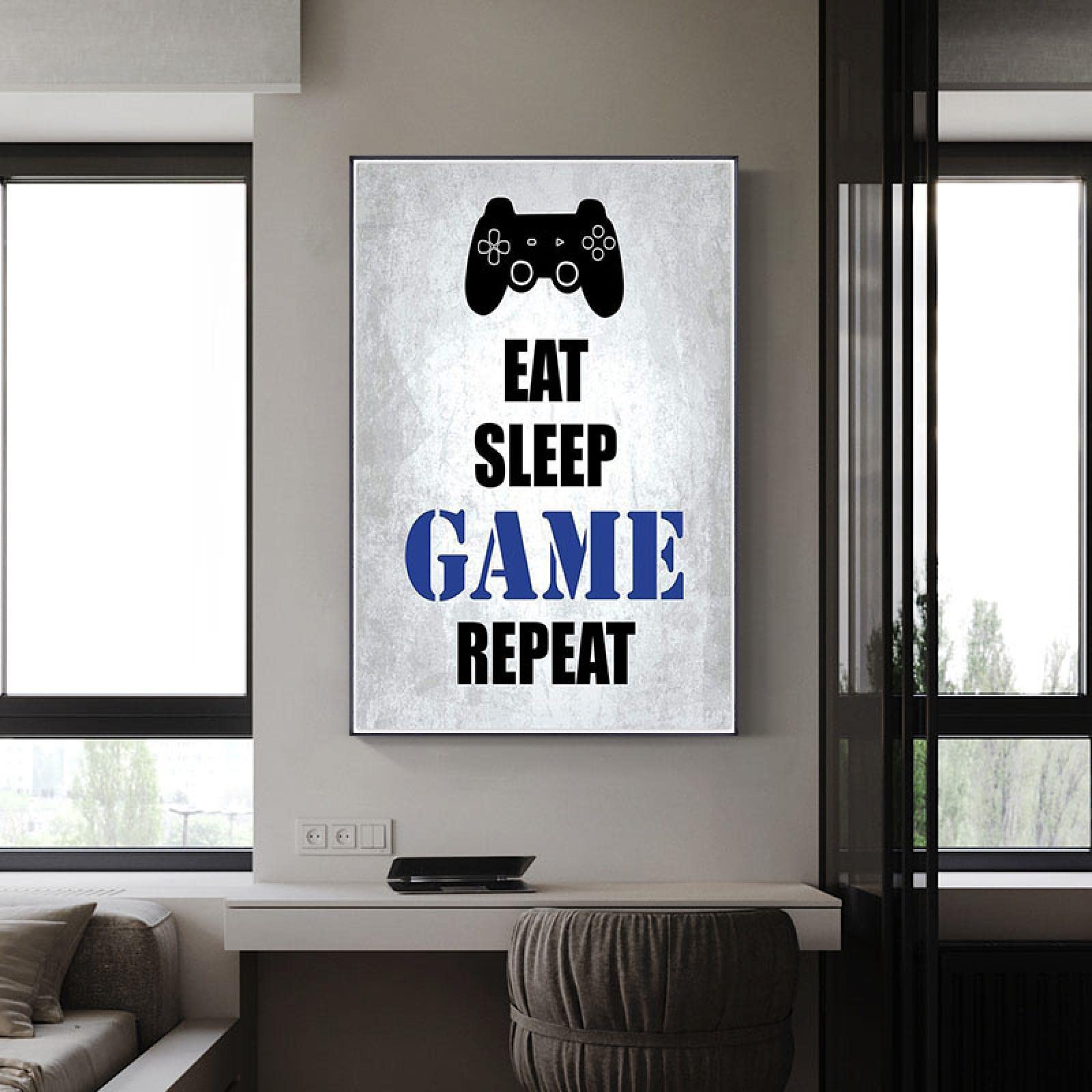 dsdsgog Videogioco a tema Gamer Wall Art Canvas Poster Home Decor Nero Bianco Blu Immagini di gioco Teen Room Decor 60x90cmx3 Frameless