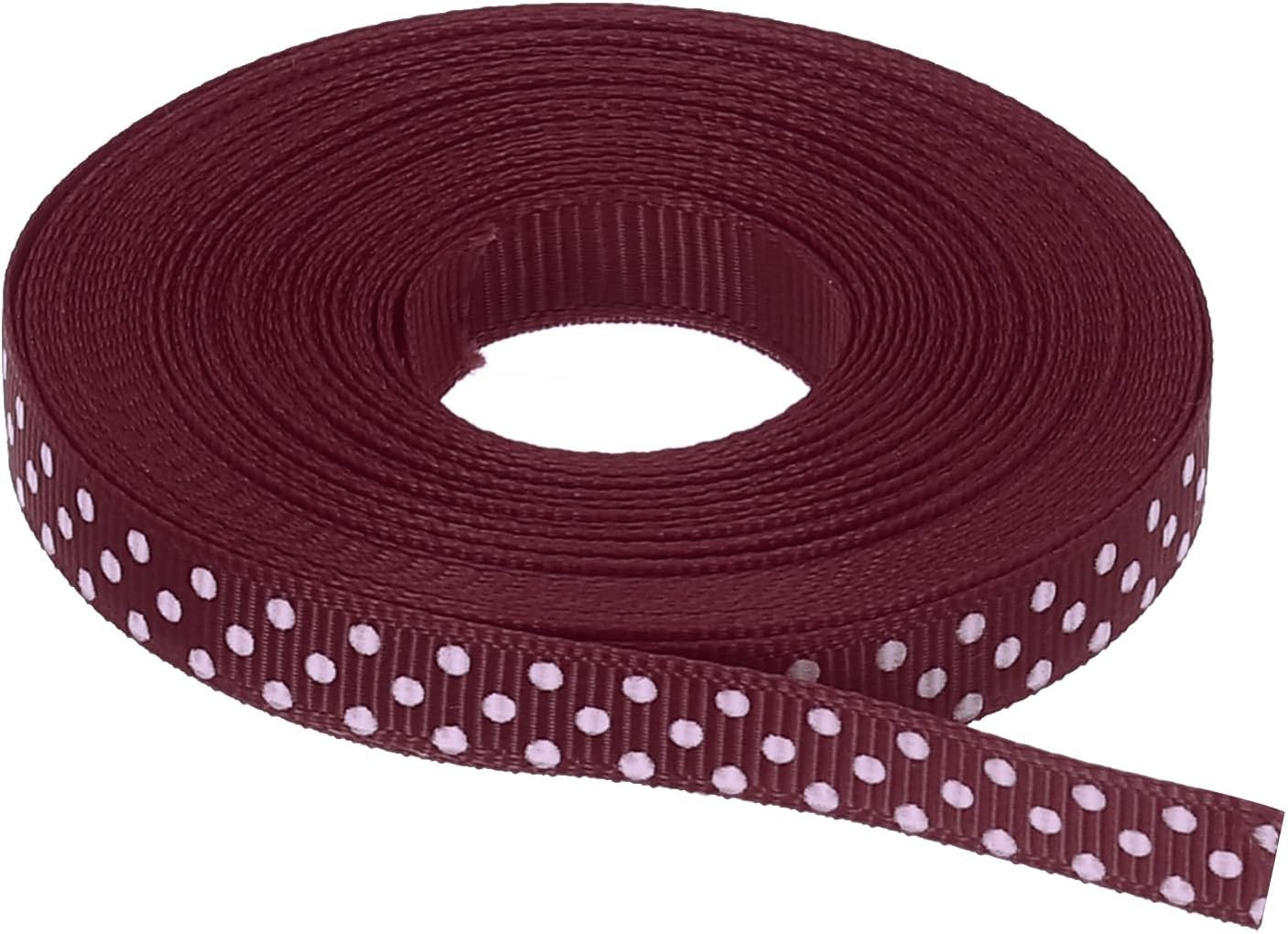 MECCANIXITY Grosgrain Ribbons 10 Yards 3/8 Inch Wine Red with White Dots Ribbon Bow Decoration for Crafts Gift Wrapping Wedding DIY Handmade