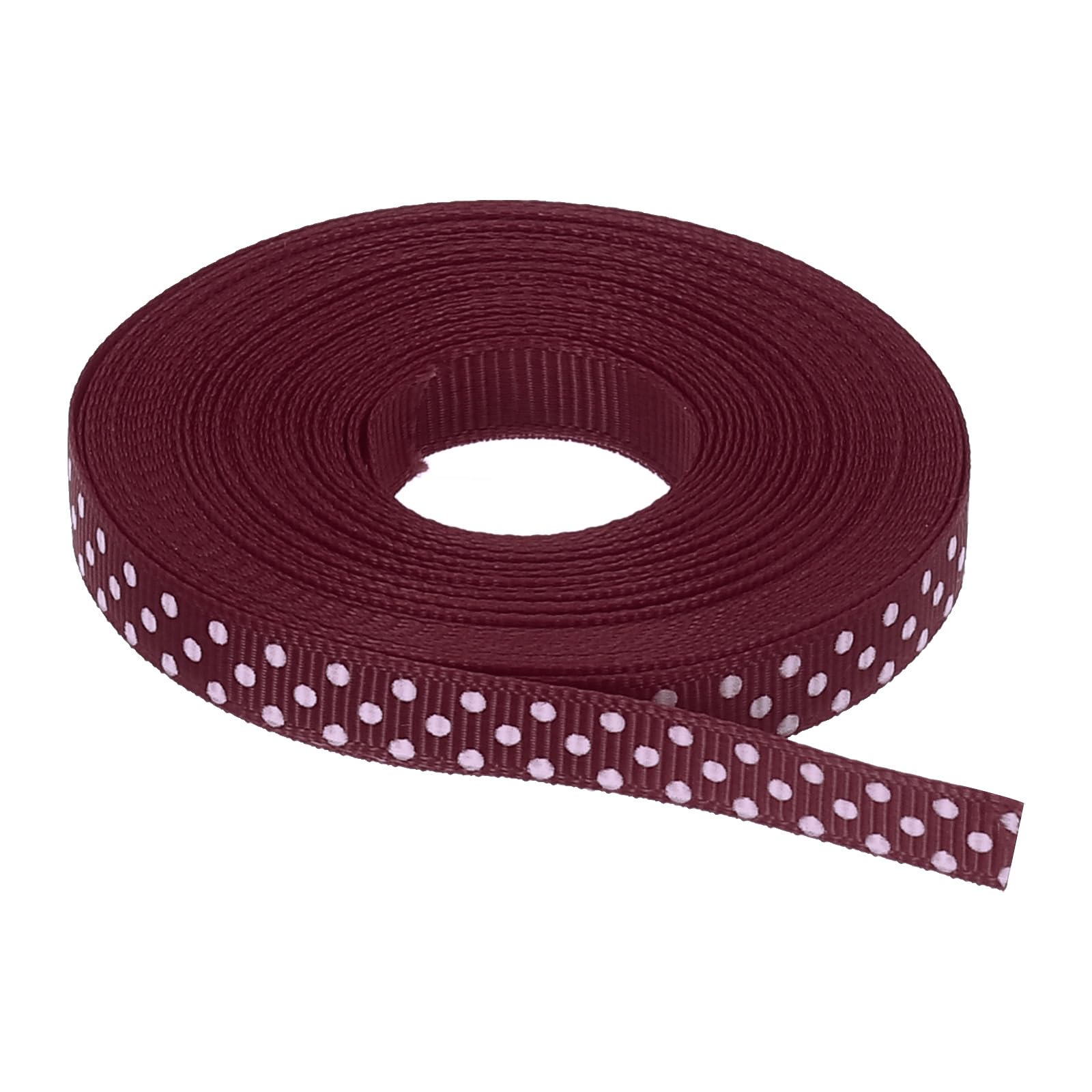 sourcing map Grosgrain Ribbons 10 Yards 3/8 Inch Wine Red with White Dots Ribbon Bow Decoration for Crafts Gift Wrapping Wedding DIY Handmade