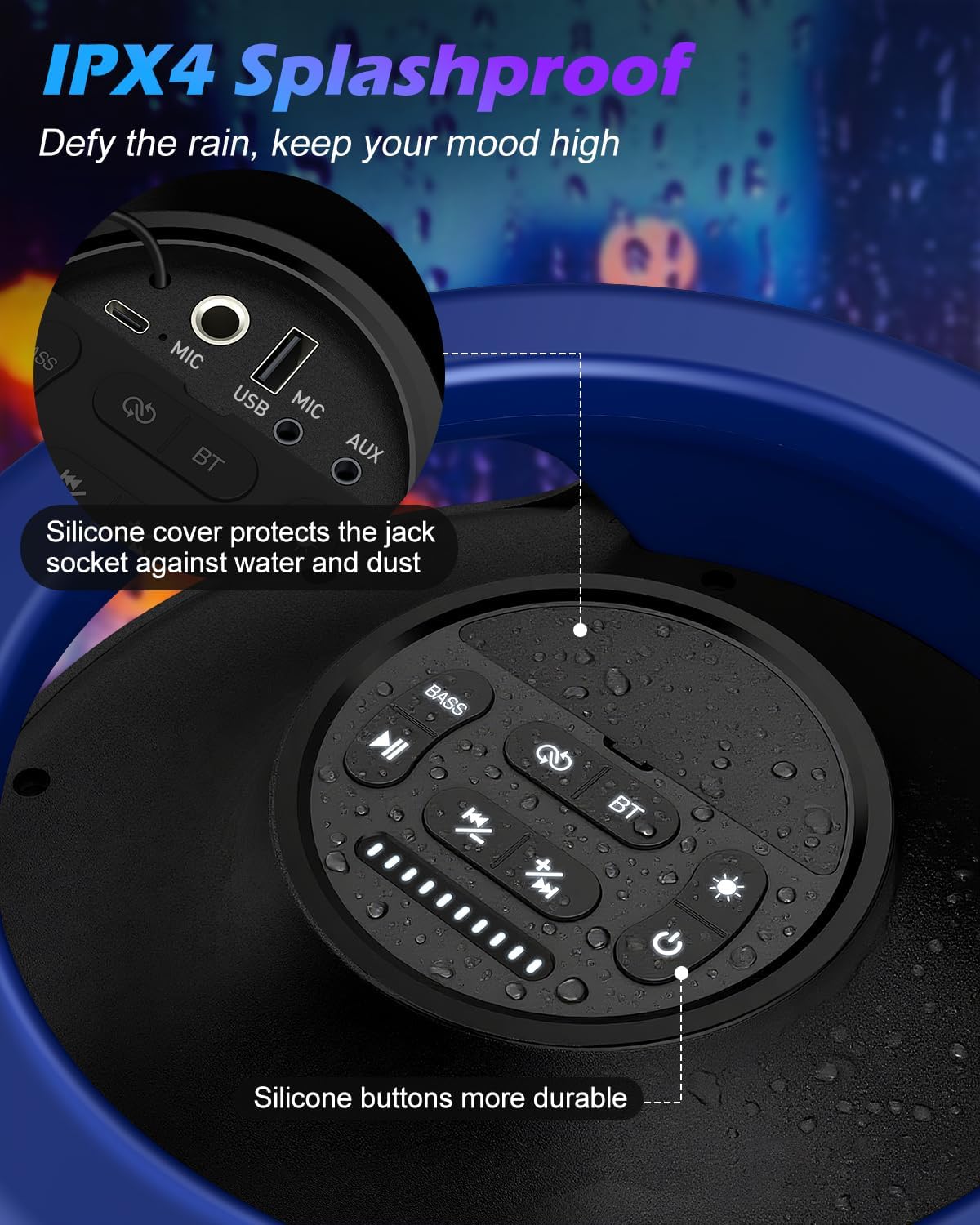 Large Bluetooth Speaker, 260W Peak Powerful Loud Sound with Deep Bass, 15Hr Playtime, Fast Charge, TWS, Cool Lights, Portable Outdoor Speaker Wireless for Party, Camping, Beach, Backyard, Work (Blue) - Image 7