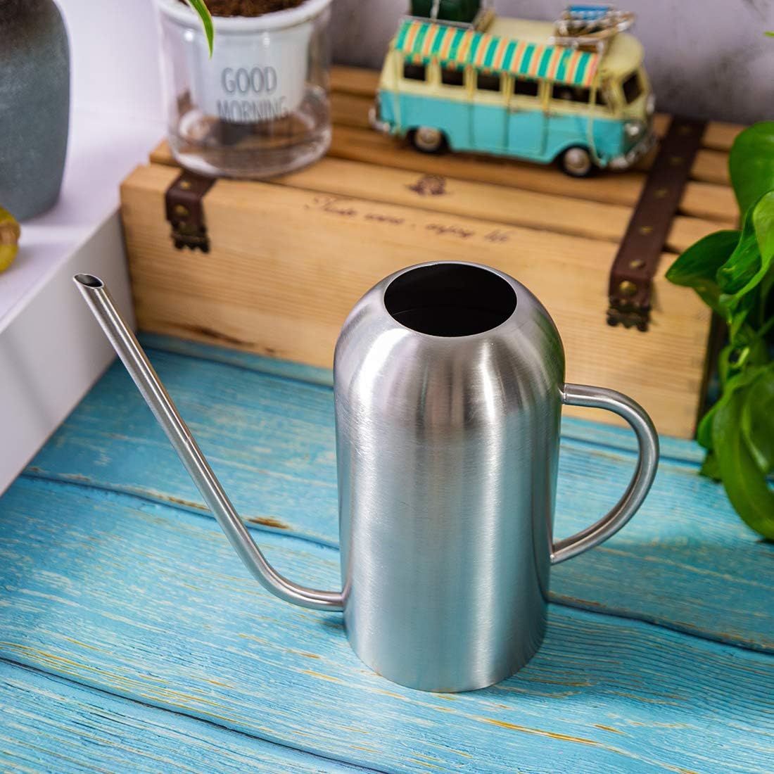 Stainless Steel Watering Can 50oz/1.5L, Metal Watering Pot for Garden and Indoor House Plants, Silver