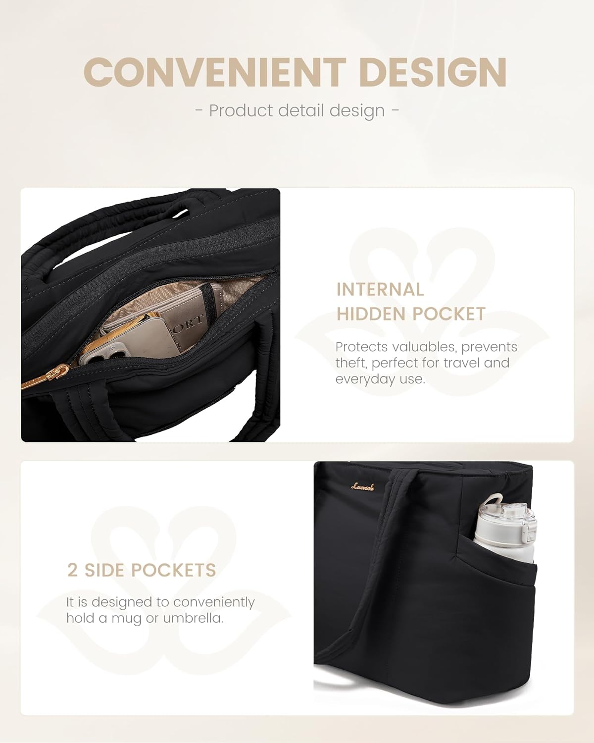 LOVEVOOK Laptop Bag for Women, Lightweight Puffy Work Tote Bag with Clutch Purse, 15.6 Inch Computer Briefcase Bag - Image 6